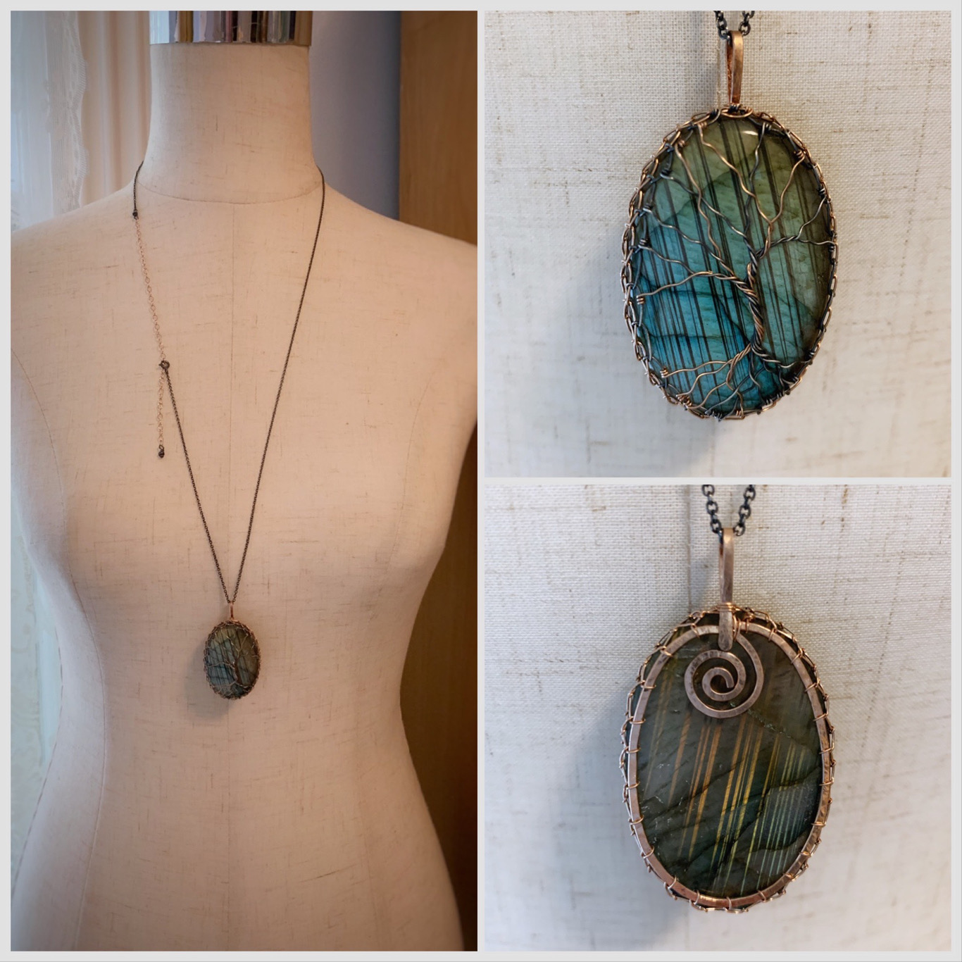 Tree Of Life Necklace / Antiqued Sterling Silver / 14k Rose Gold Filled / Labradorite / "Light and Shadow" - Image 8