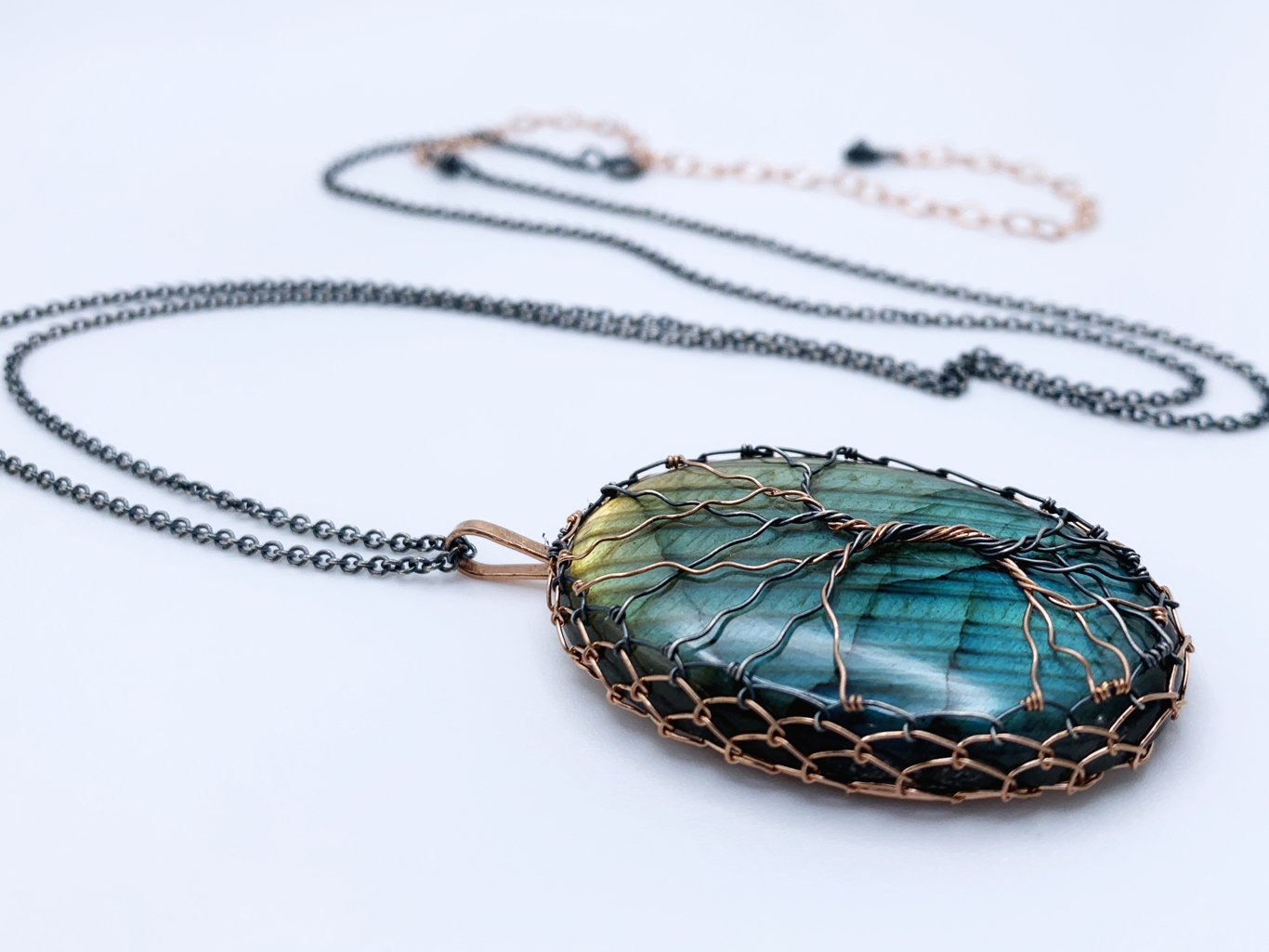 Tree Of Life Necklace / Antiqued Sterling Silver / 14k Rose Gold Filled / Labradorite / "Light and Shadow" - Image 6