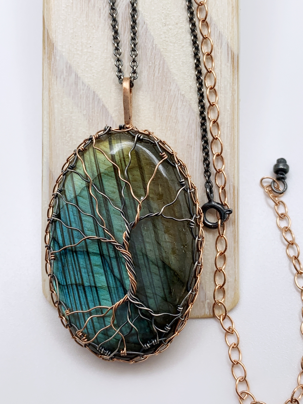 Tree Of Life Necklace / Antiqued Sterling Silver / 14k Rose Gold Filled / Labradorite / "Light and Shadow" - Image 3