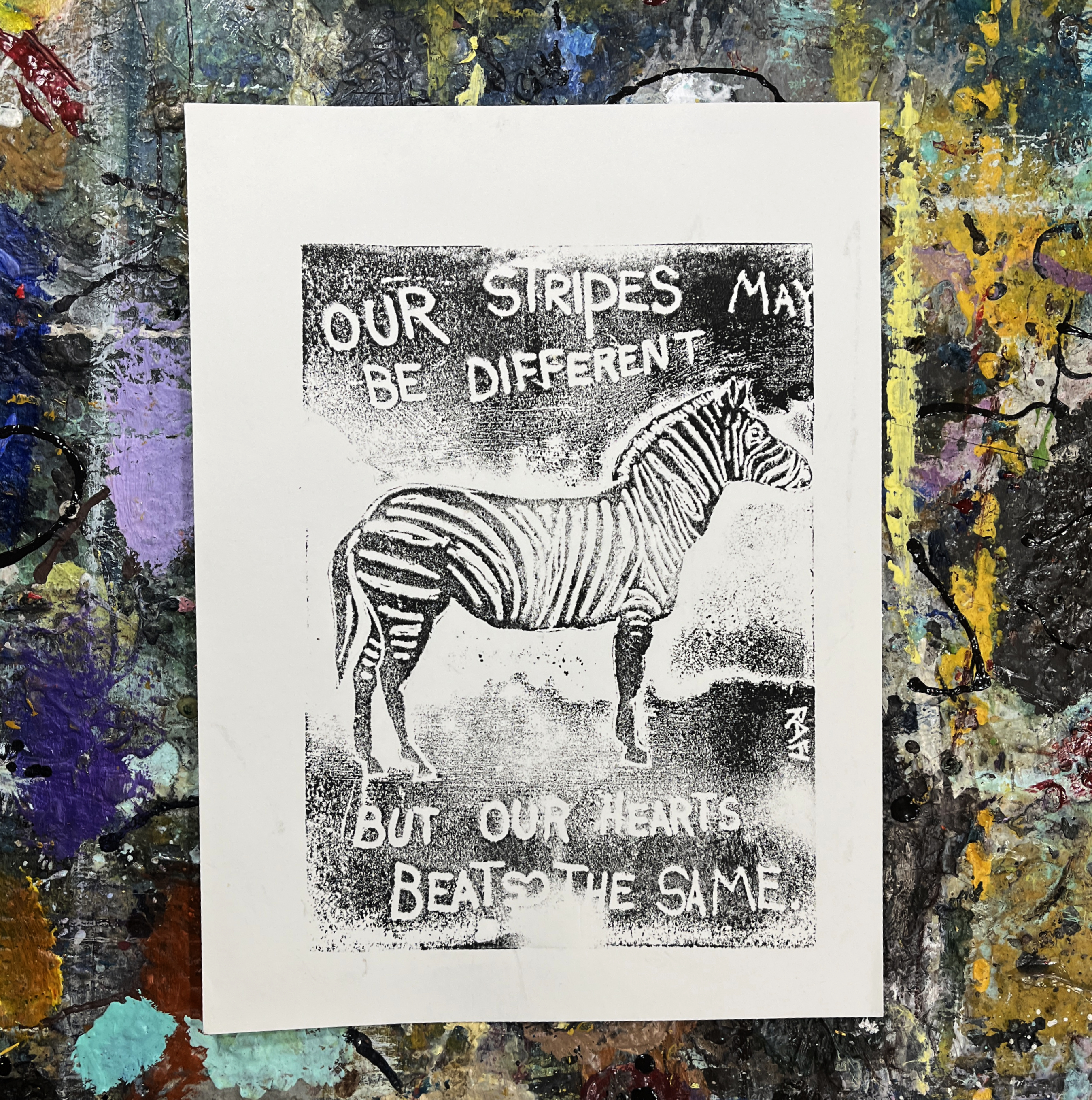 Our Stripes May Be Different Limited Edition Original Print By Rafi Perez – Inked Etching – Block Print – Hand Crafted Print – Motivational Art