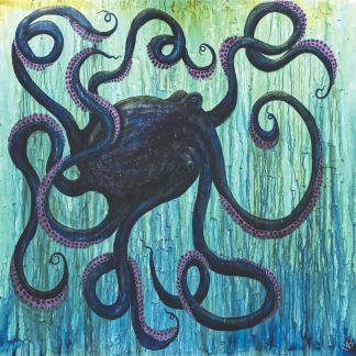 Octopus (Into The Deep) Signed Print On Giclee Velvet Watercolor Paper Or Artist Enhanced Print On Wood By Artist Rafi Perez