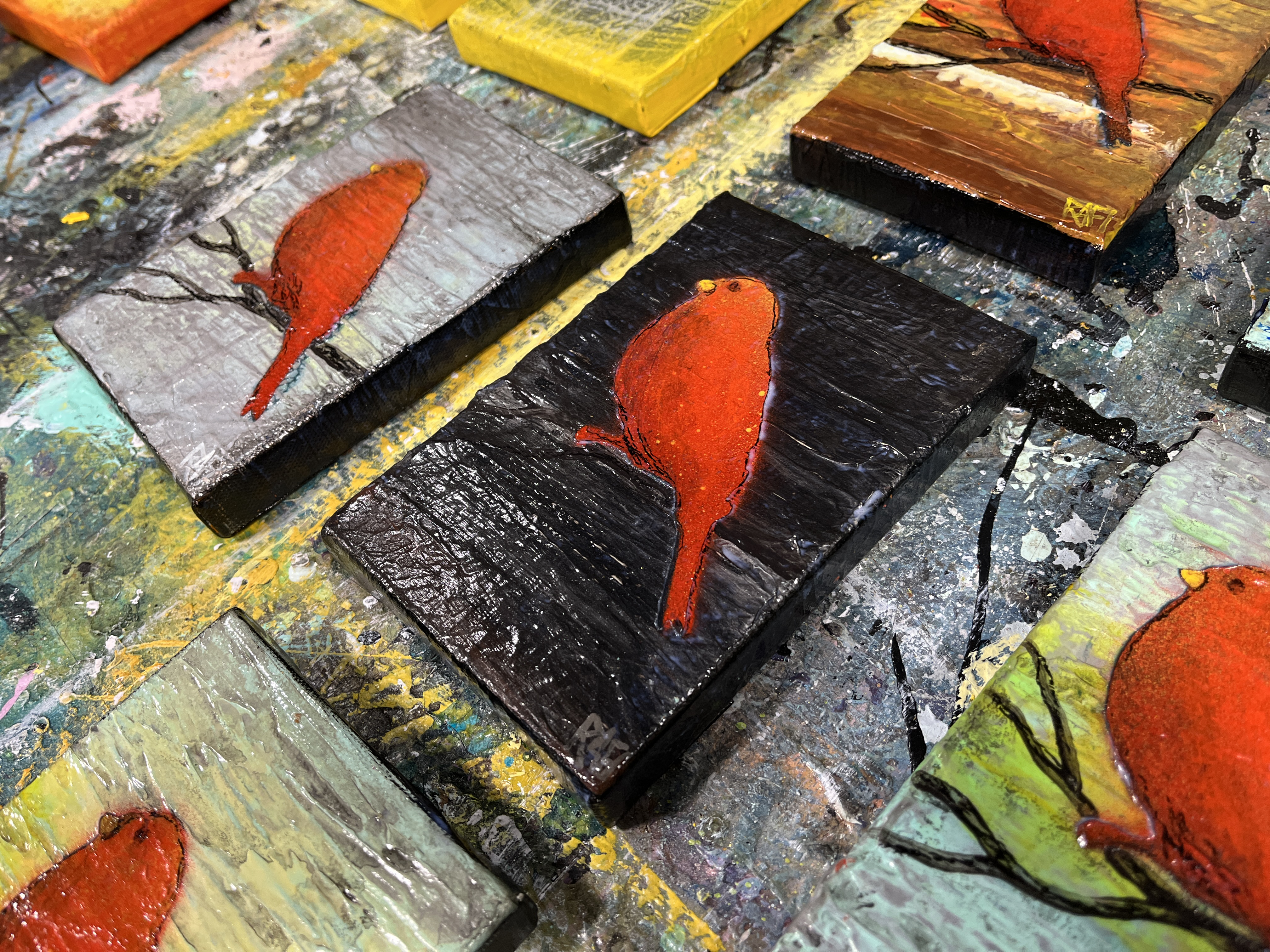 Red Bird At Midnight By Artist Rafi Perez Mini Art On Gallery Wrapped Canvas 4X6 - Image 2
