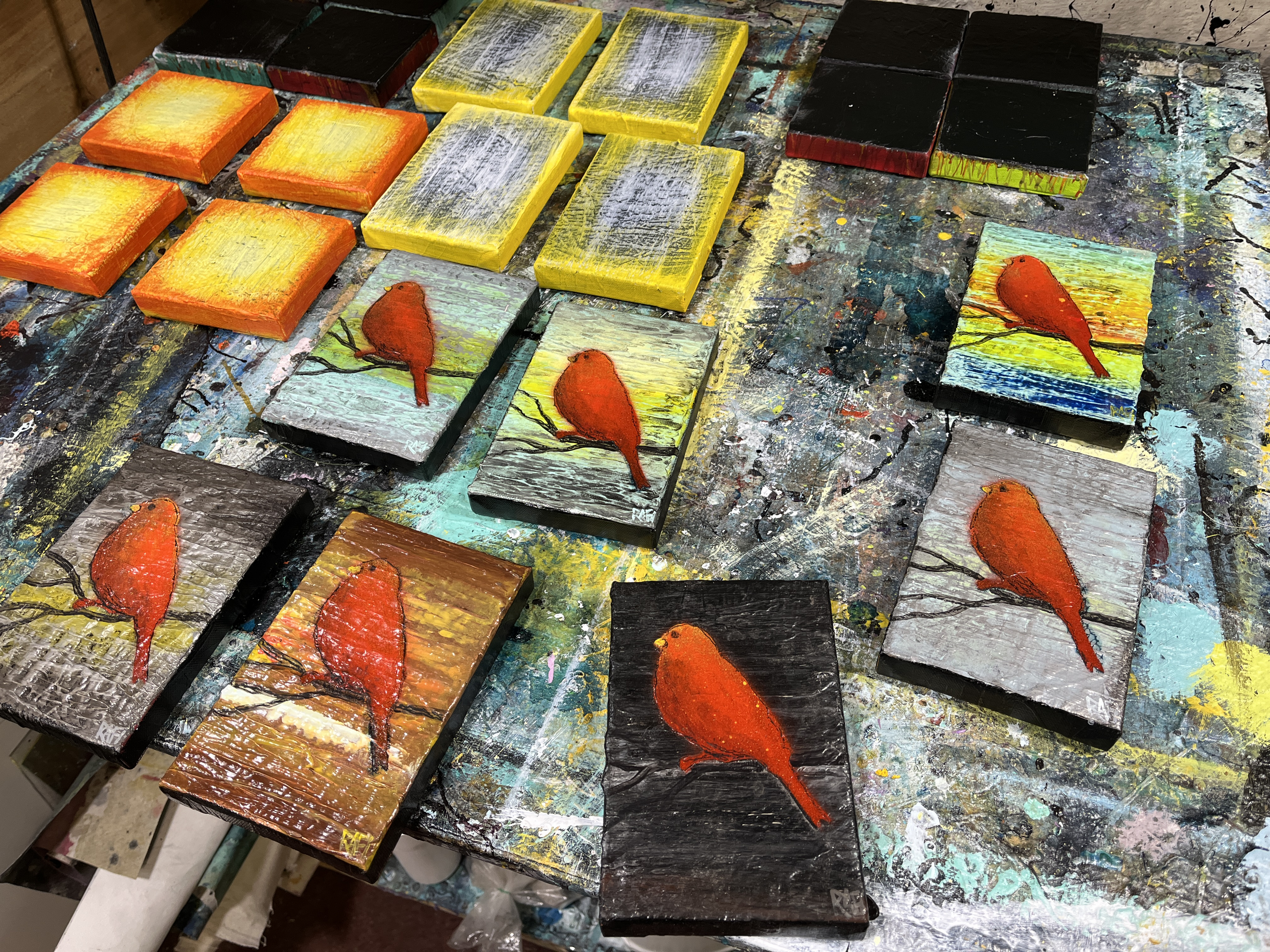 Red Bird At Midnight By Artist Rafi Perez Mini Art On Gallery Wrapped Canvas 4X6 - Image 5