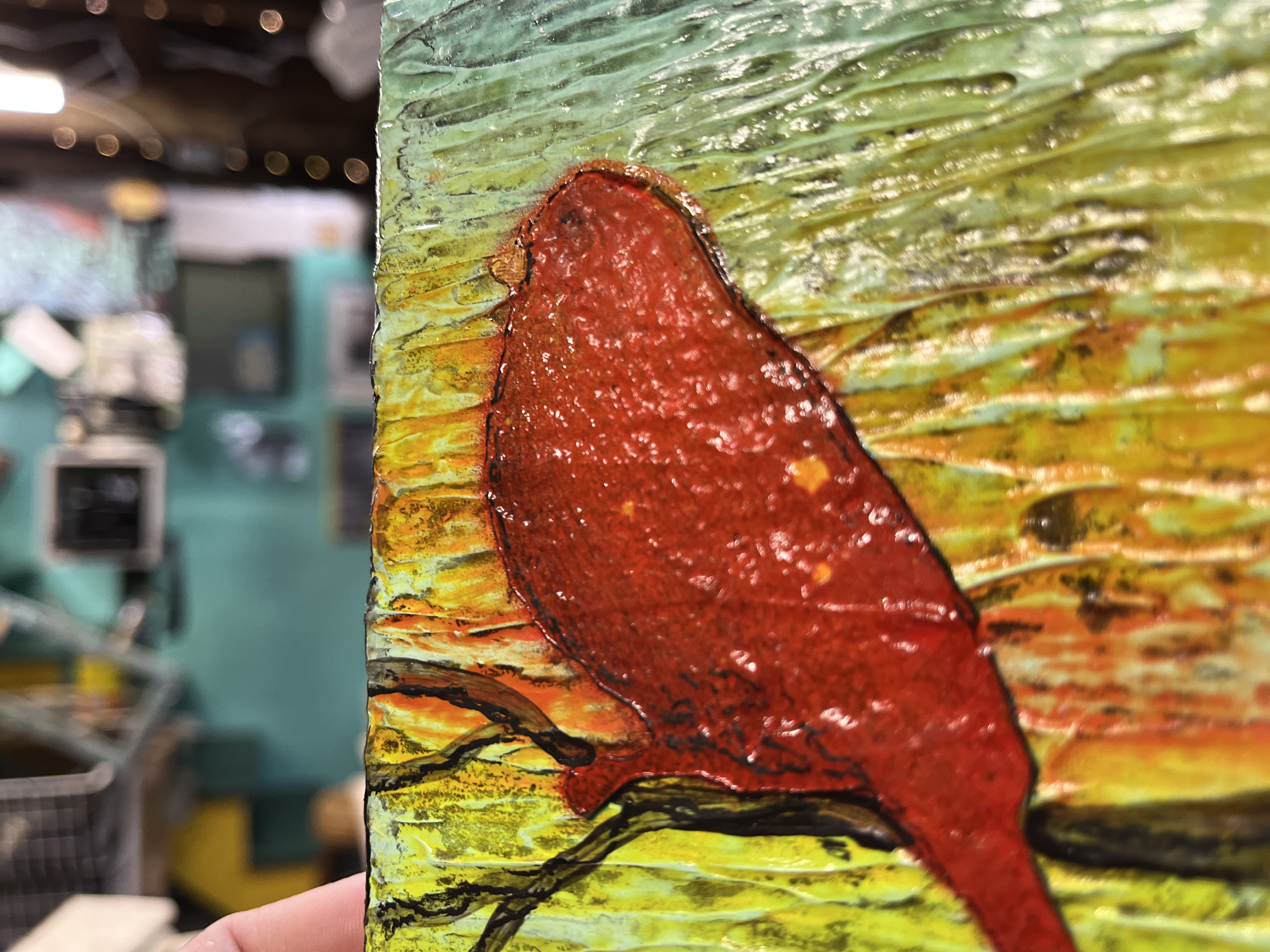 Red Bird At Sunrise By Artist Rafi Perez Mini Art On Gallery Wrapped Canvas 4X6 - Image 2