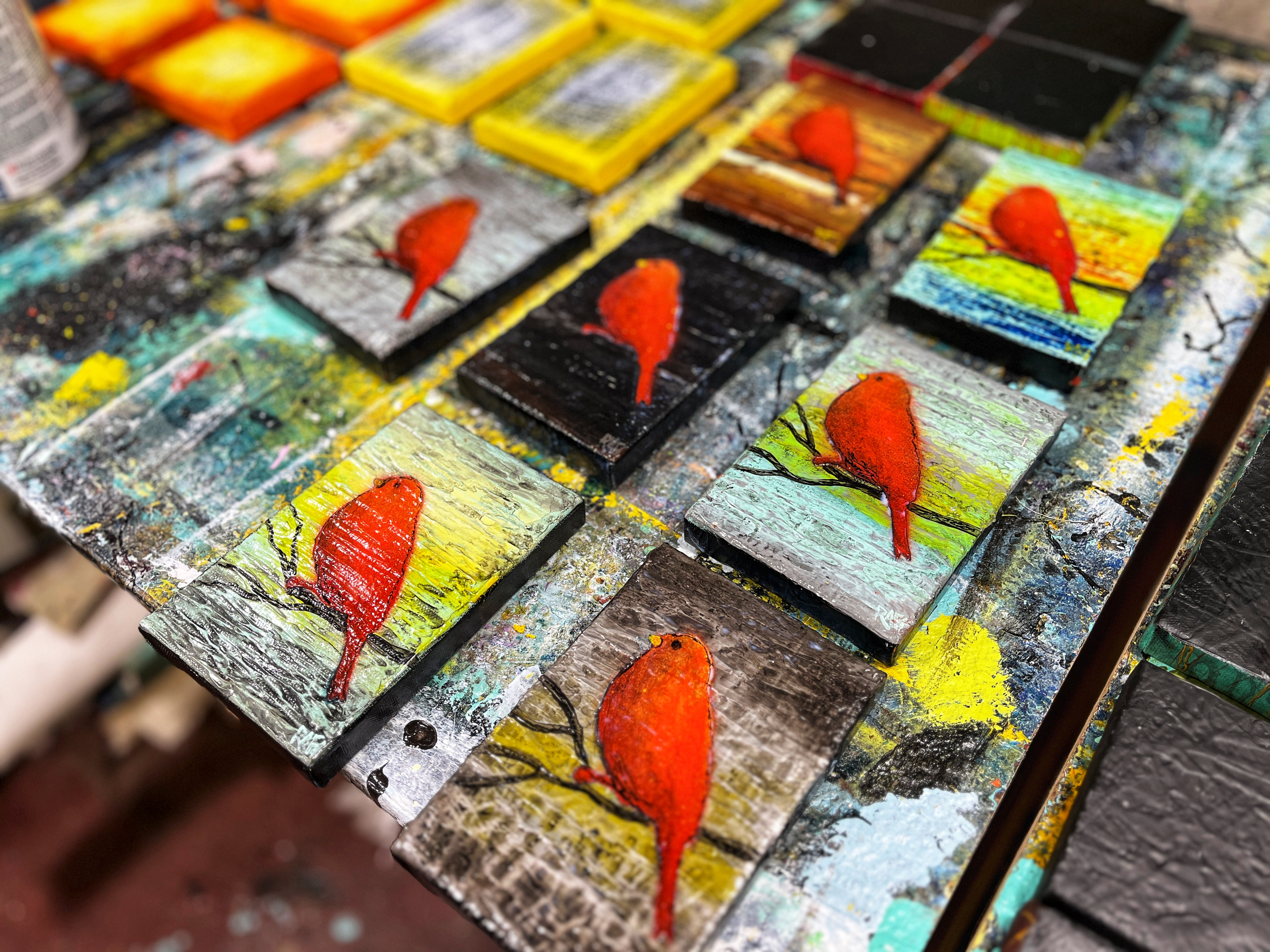 Red Bird At Sunrise By Artist Rafi Perez Mini Art On Gallery Wrapped Canvas 4X6 - Image 3