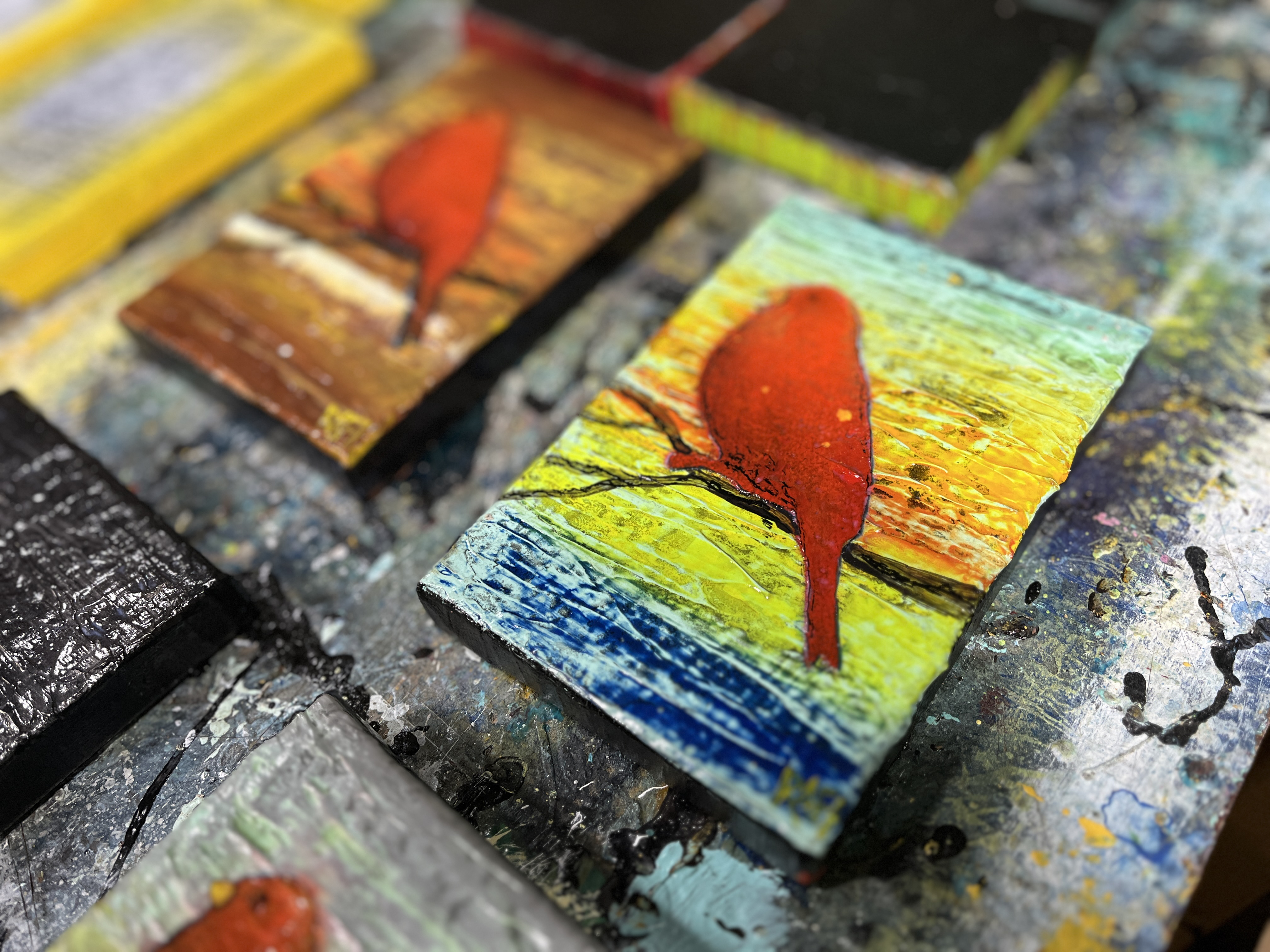 Red Bird At Sunrise By Artist Rafi Perez Mini Art On Gallery Wrapped Canvas 4X6 - Image 4