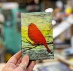 Red Bird In The Morning By Artist Rafi Perez Mini Art On Gallery Wrapped Canvas 4X6
