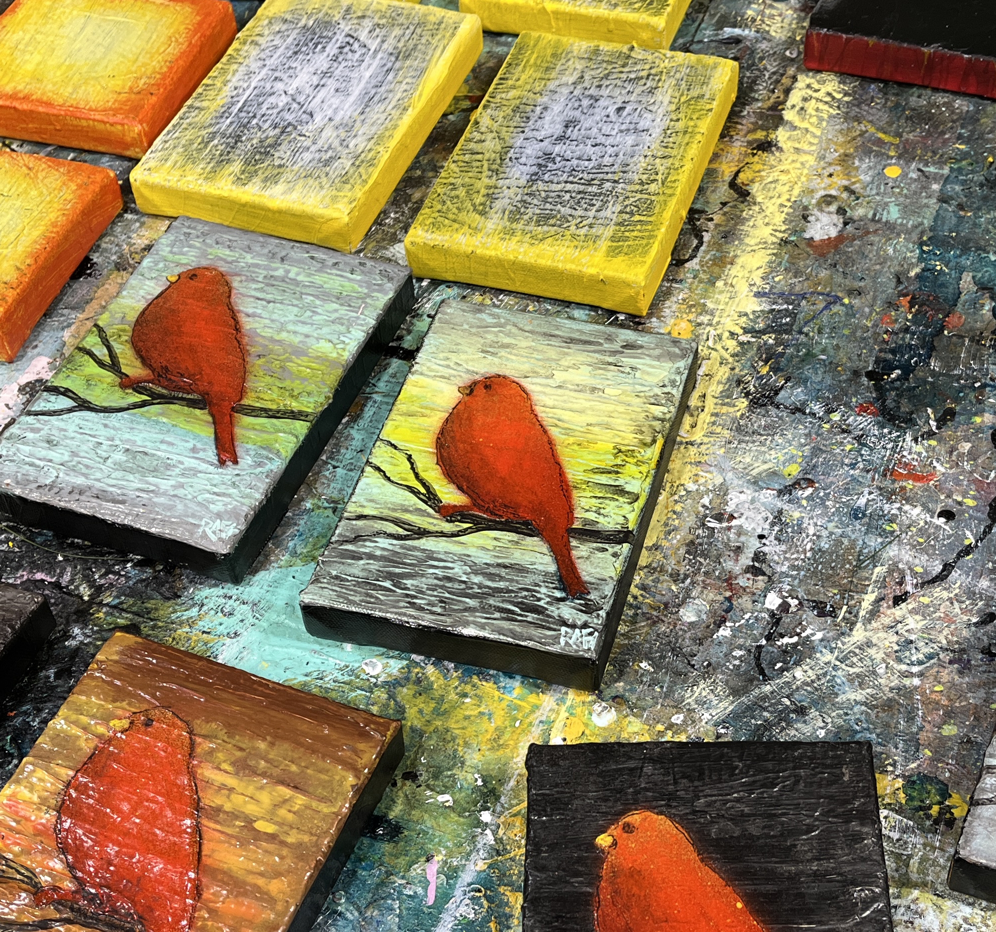 Red Bird In The Morning By Artist Rafi Perez Mini Art On Gallery Wrapped Canvas 4X6 - Image 2