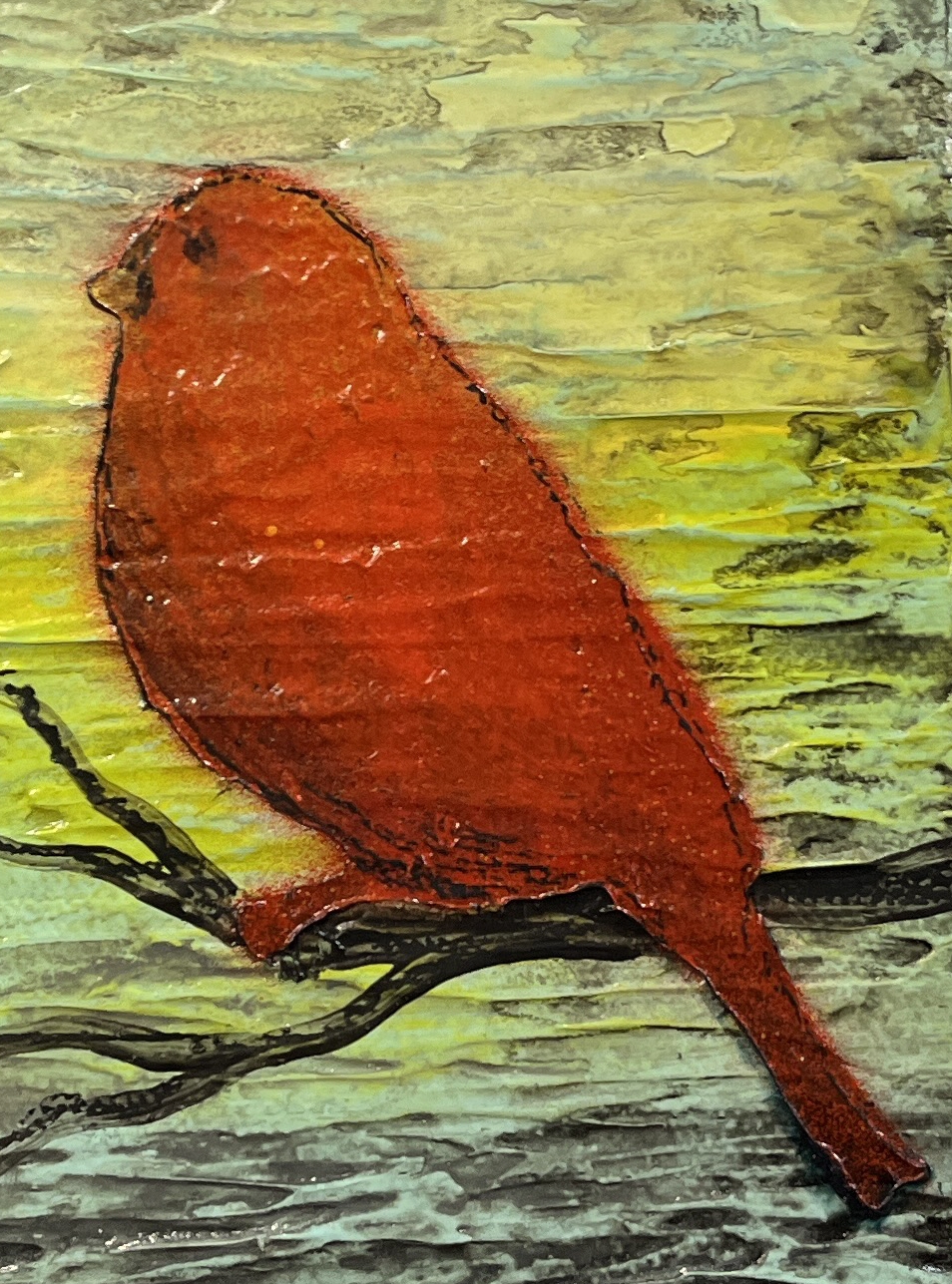 Red Bird In The Morning By Artist Rafi Perez Mini Art On Gallery Wrapped Canvas 4X6 - Image 5