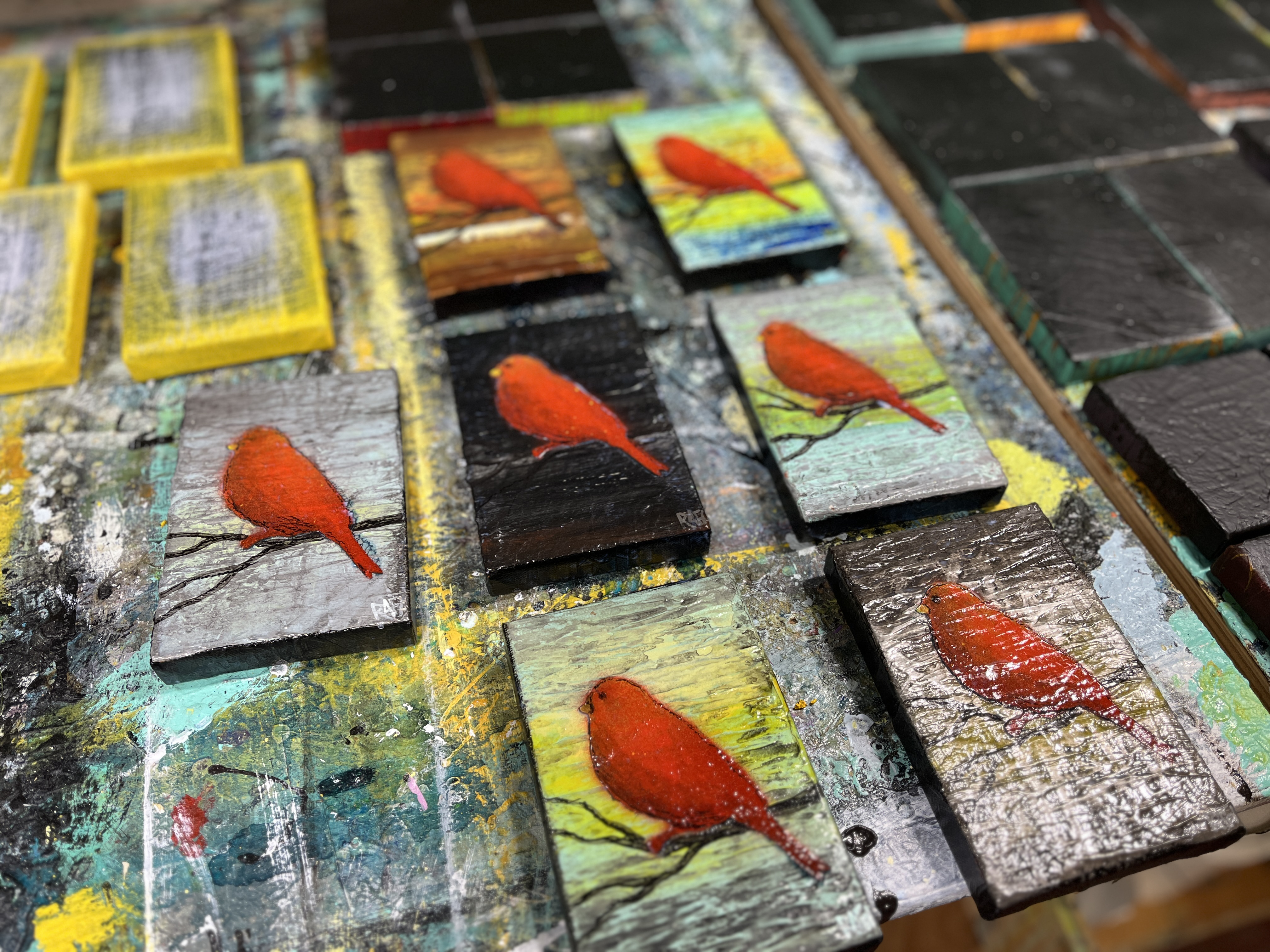 Red Bird At Midnight By Artist Rafi Perez Mini Art On Gallery Wrapped Canvas 4X6 - Image 4