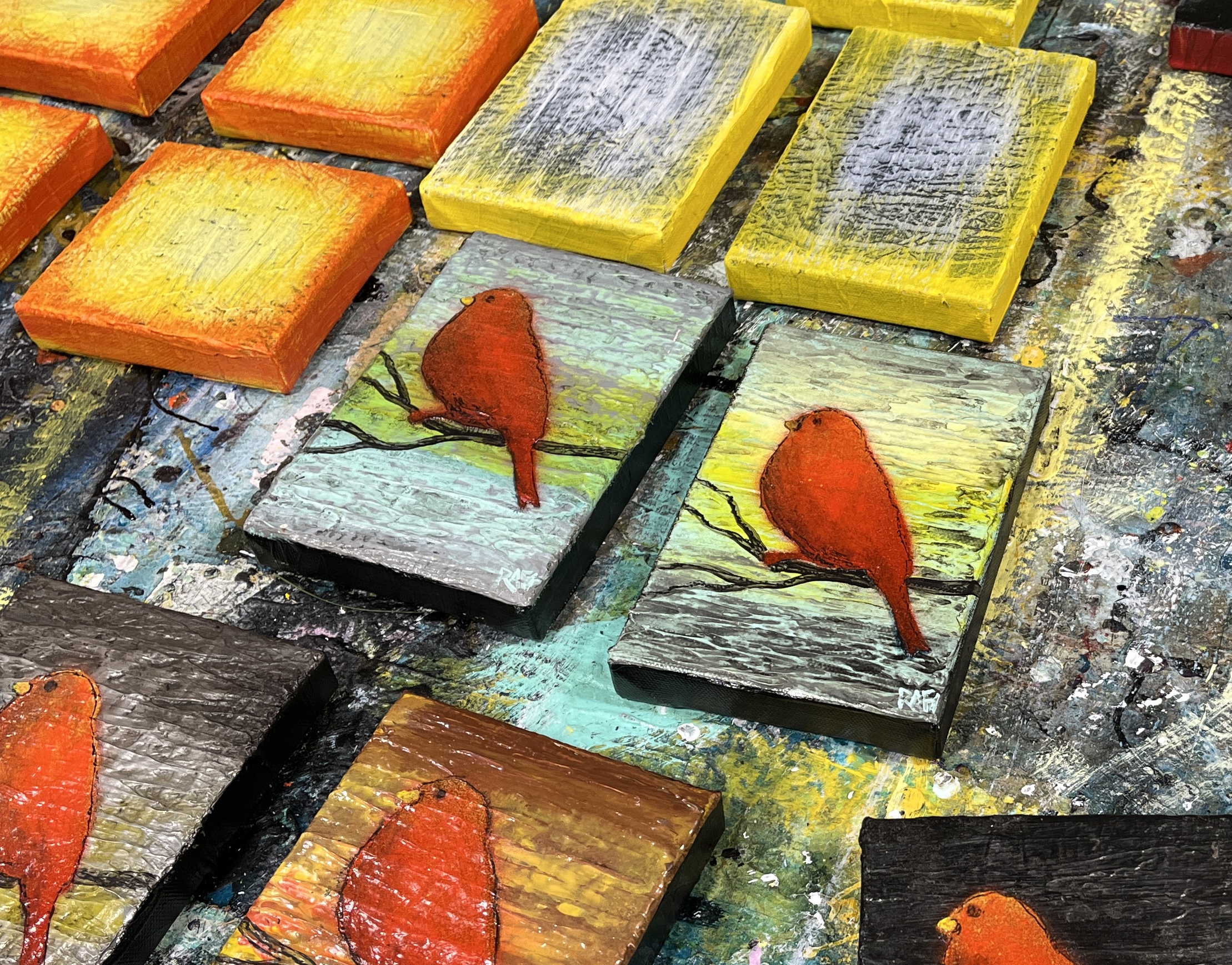Red Bird On A Sunset By Artist Rafi Perez Mini Art On Gallery Wrapped Canvas 4X6 - Image 5