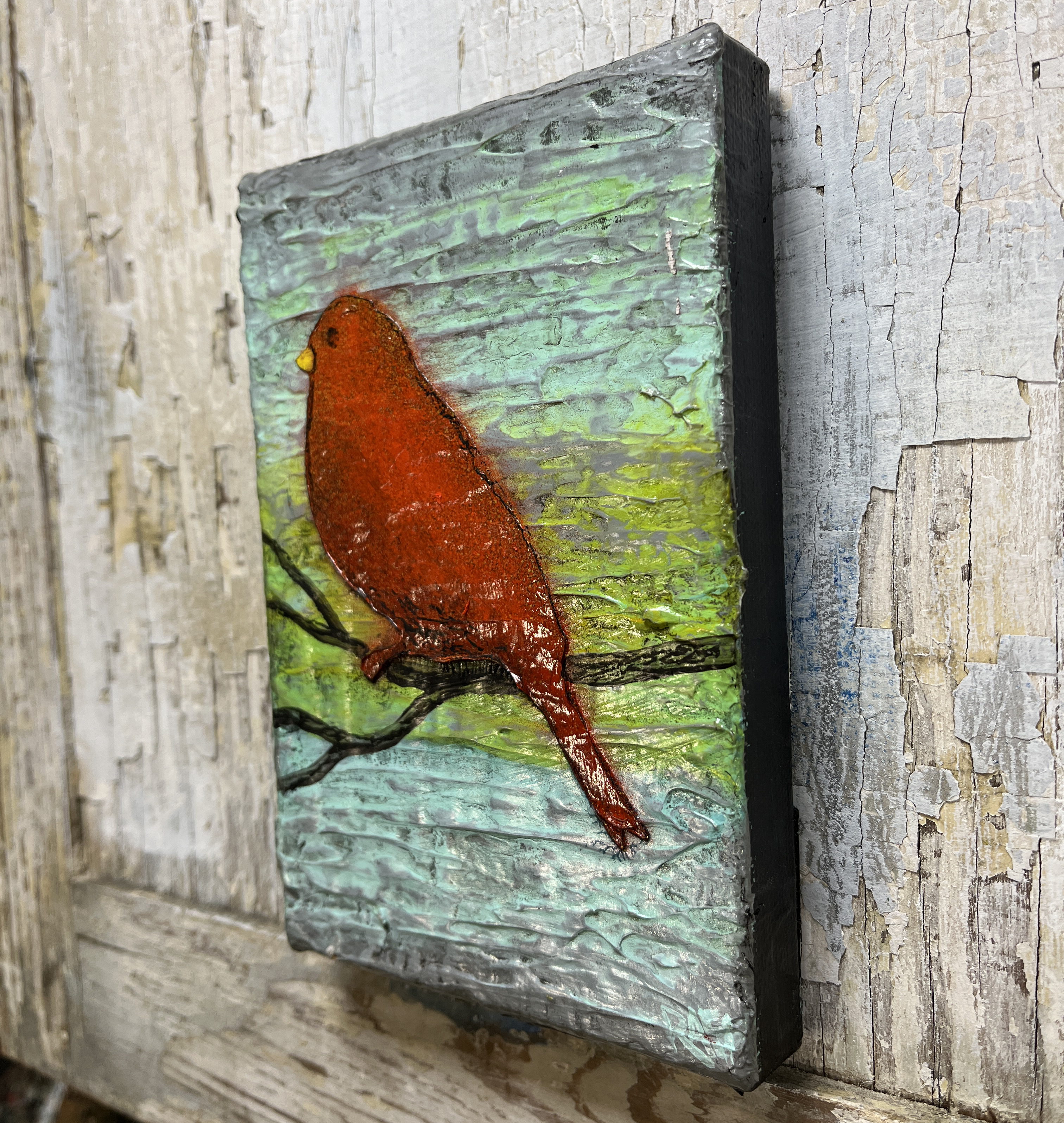 Red Bird On A Sunset By Artist Rafi Perez Mini Art On Gallery Wrapped Canvas 4X6 - Image 2