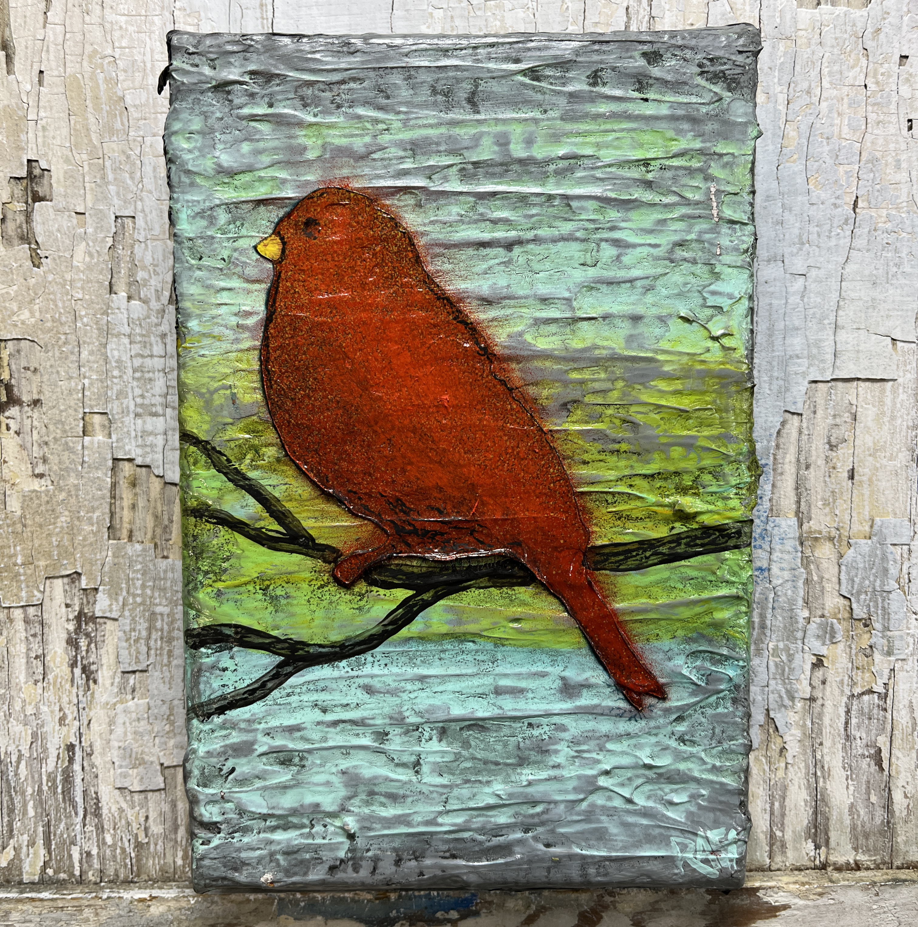 Red Bird On A Sunset By Artist Rafi Perez Mini Art On Gallery Wrapped Canvas 4X6 - Image 4