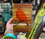 Red Bird On Bronze By Artist Rafi Perez Mini Art On Gallery Wrapped Canvas 4X6