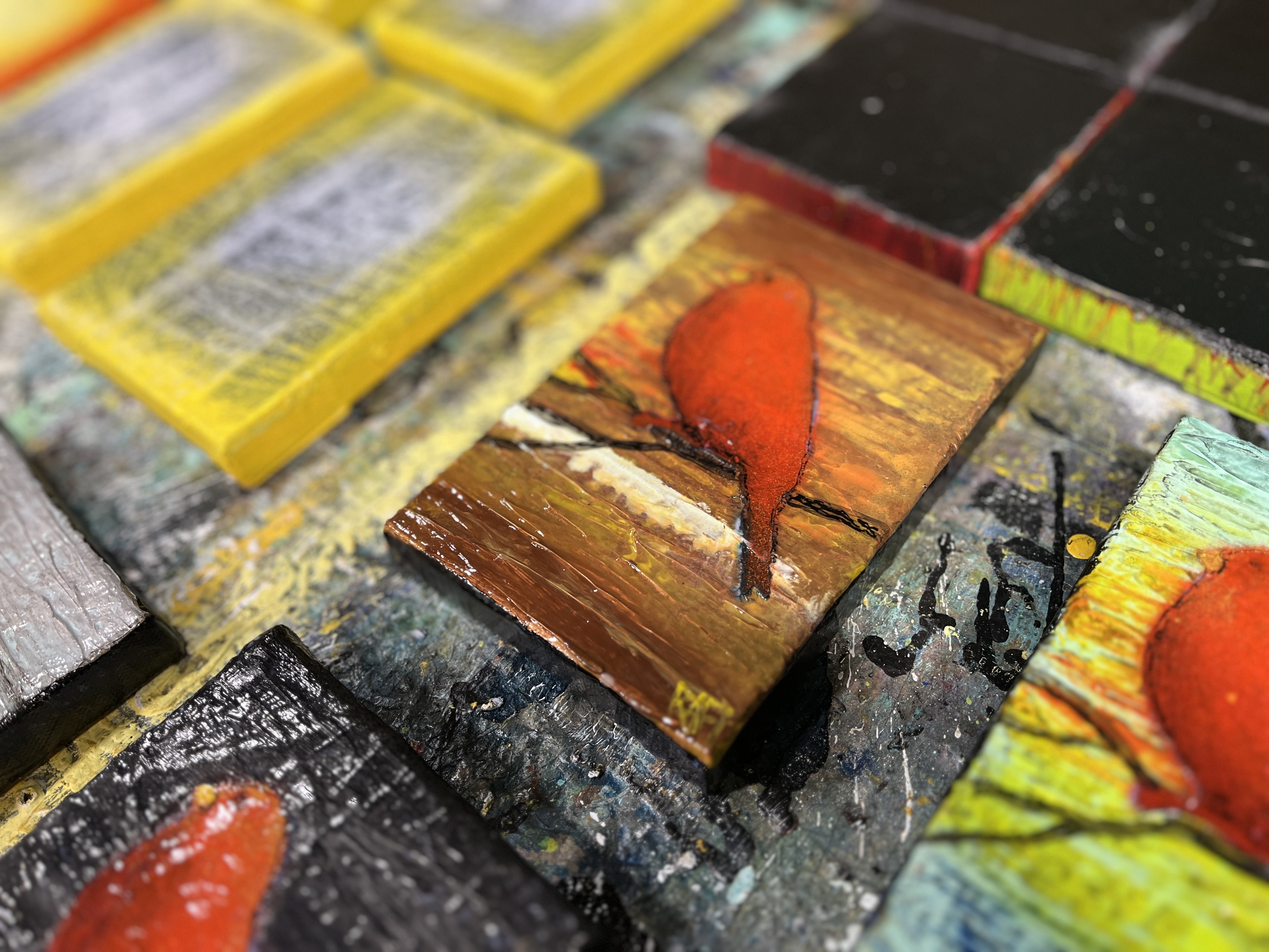 Red Bird On Bronze By Artist Rafi Perez Mini Art On Gallery Wrapped Canvas 4X6 - Image 3