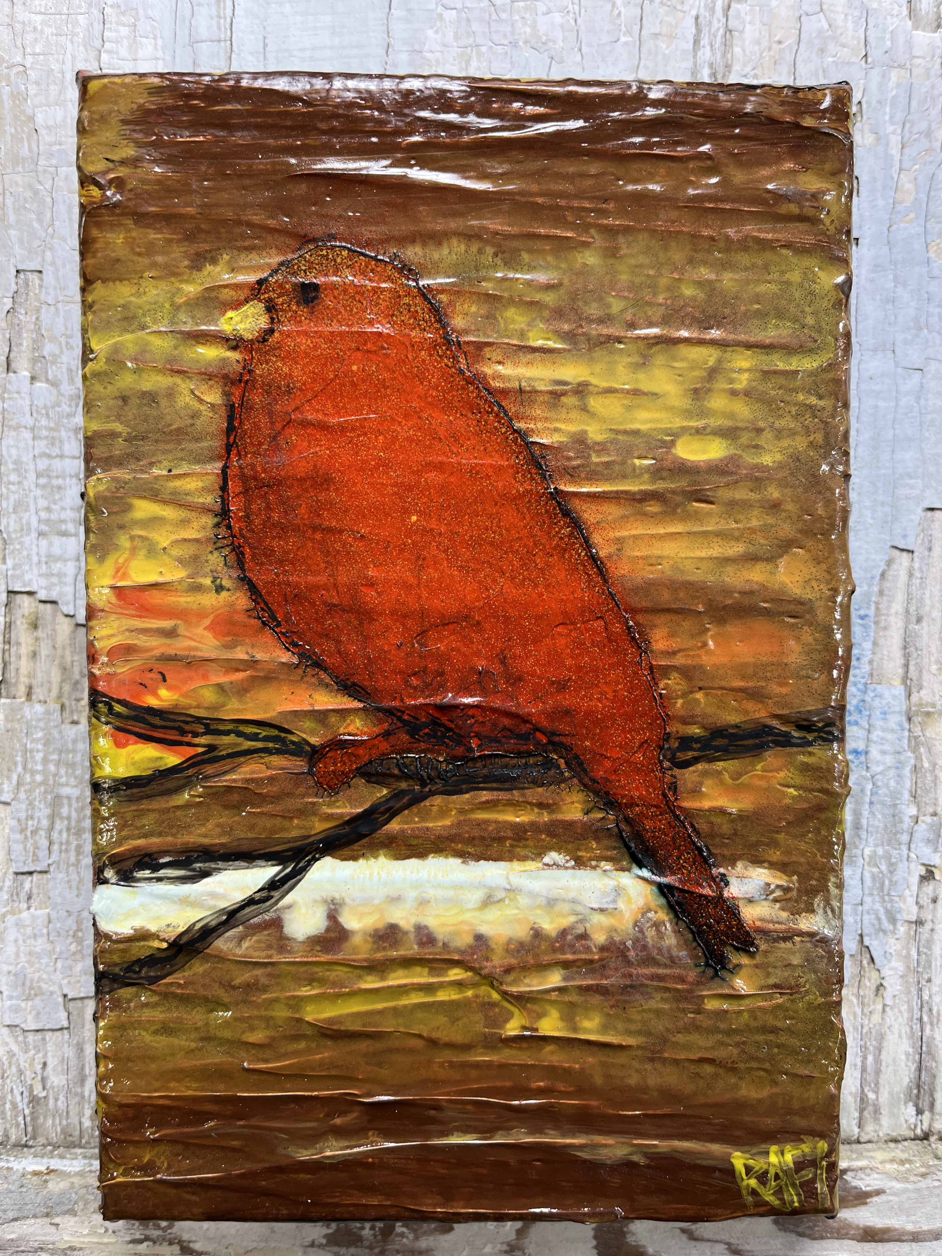 Red Bird On Bronze By Artist Rafi Perez Mini Art On Gallery Wrapped Canvas 4X6 - Image 5