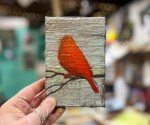 Red Bird And Grey Skies By Artist Rafi Perez Mini Art On Gallery Wrapped Canvas 4X6