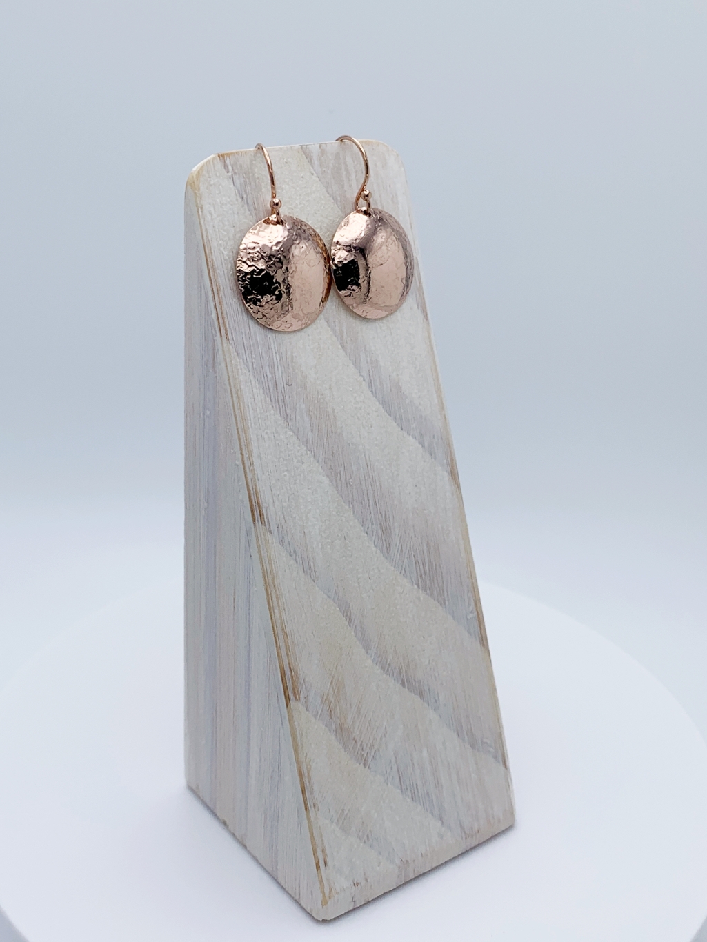 Shield Earrings / 14k Rose Gold Filled / Convex Domed Disks / Rustic Hammered Texture - Image 2