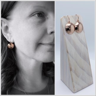 Shield Earrings / 14k Rose Gold Filled / Convex Domed Disks / Rustic Hammered Texture