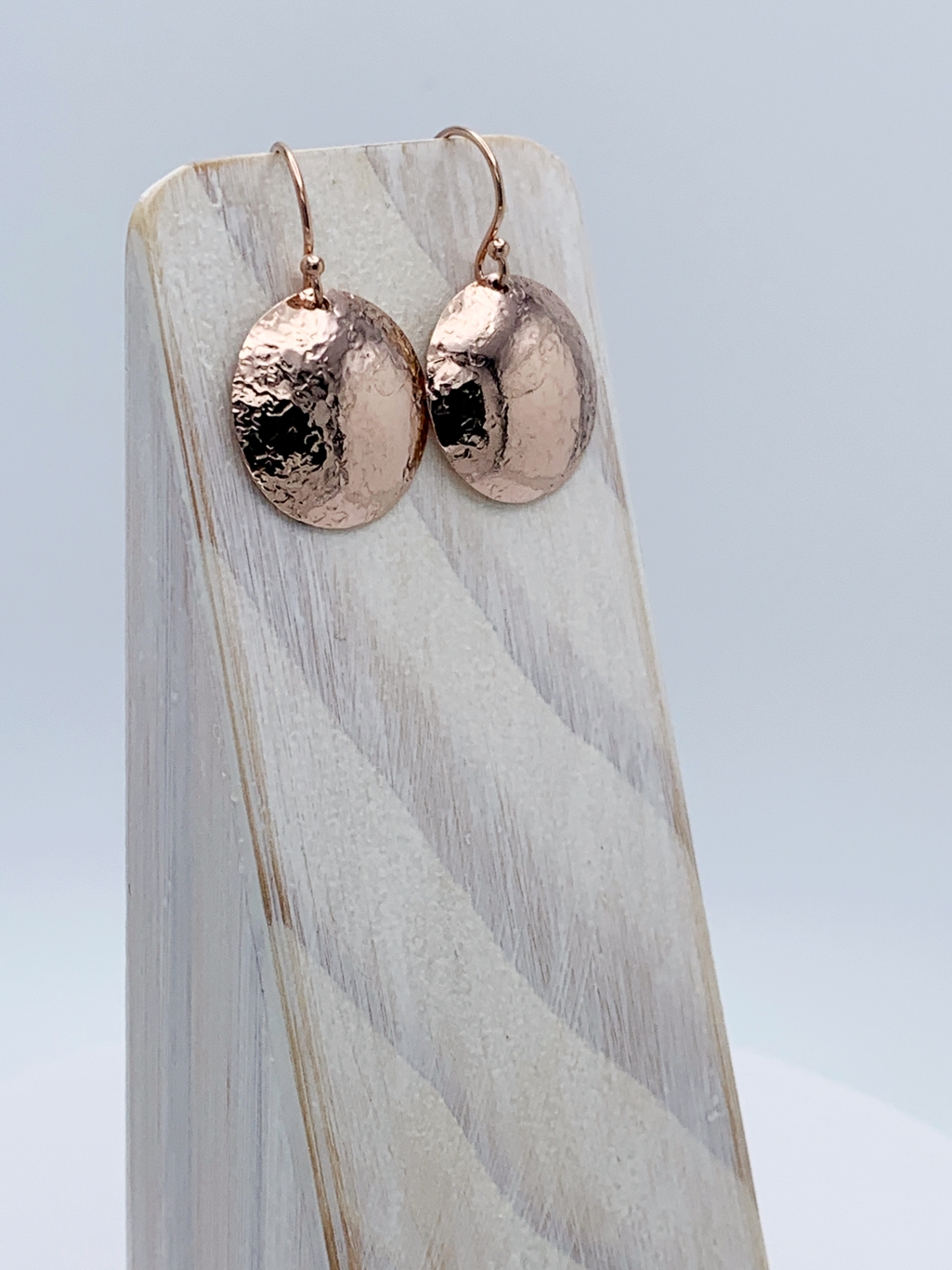 Shield Earrings / 14k Rose Gold Filled / Convex Domed Disks / Rustic Hammered Texture - Image 3