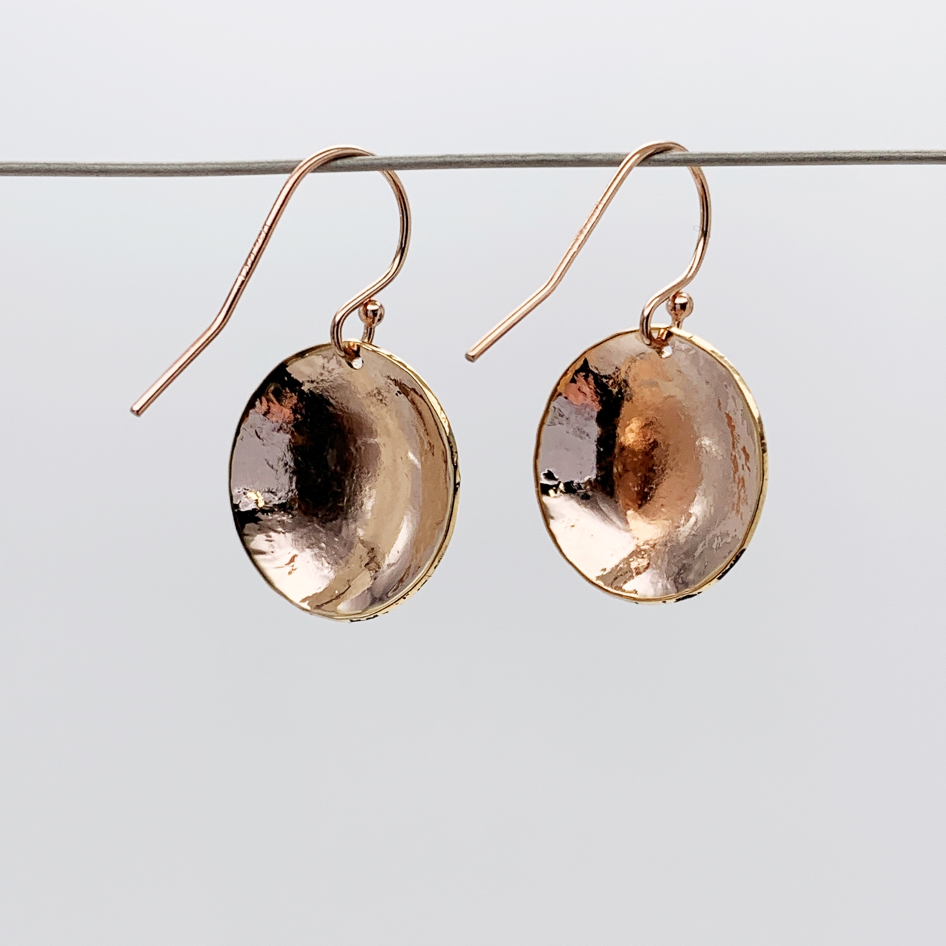 Shield Earrings / 14k Rose Gold Filled / Convex Domed Disks / Rustic Hammered Texture - Image 8