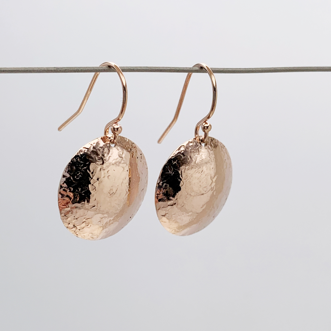 Shield Earrings / 14k Rose Gold Filled / Convex Domed Disks / Rustic Hammered Texture - Image 7