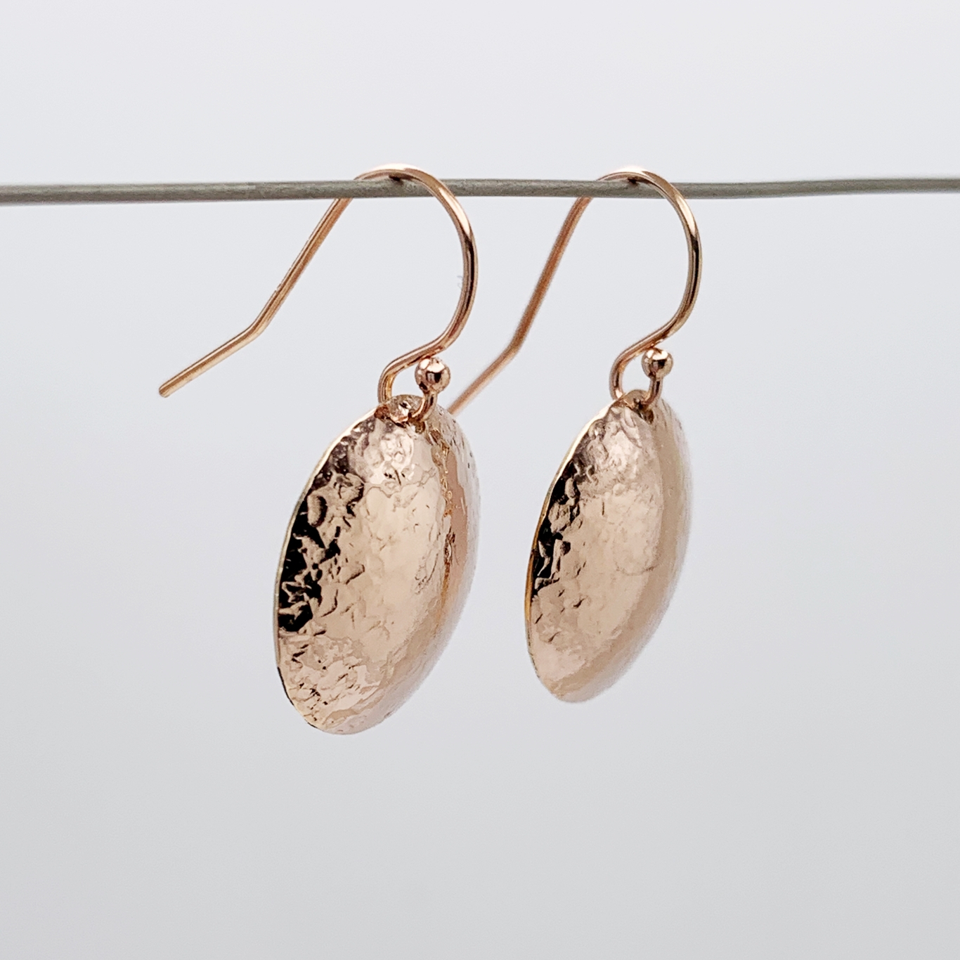 Shield Earrings / 14k Rose Gold Filled / Convex Domed Disks / Rustic Hammered Texture - Image 6