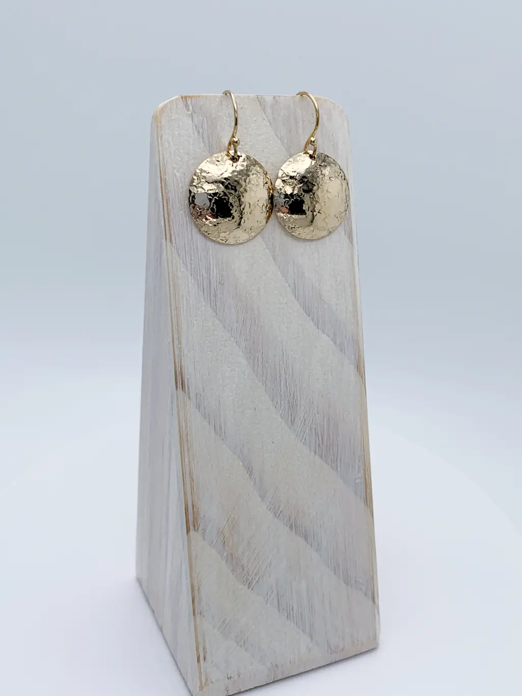 Shield Earrings / 14k Yellow Gold Filled / Convex Domed Disks / Rustic Hammered Texture - Image 2