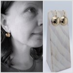 Shield Earrings / 14k Yellow Gold Filled / Convex Domed Disks / Rustic Hammered Texture