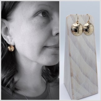 Shield Earrings / 14k Yellow Gold Filled / Convex Domed Disks / Rustic Hammered Texture