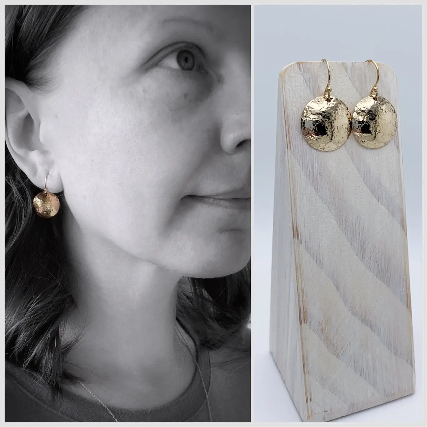 Shield Earrings / 14k Yellow Gold Filled / Convex Domed Disks / Rustic Hammered Texture