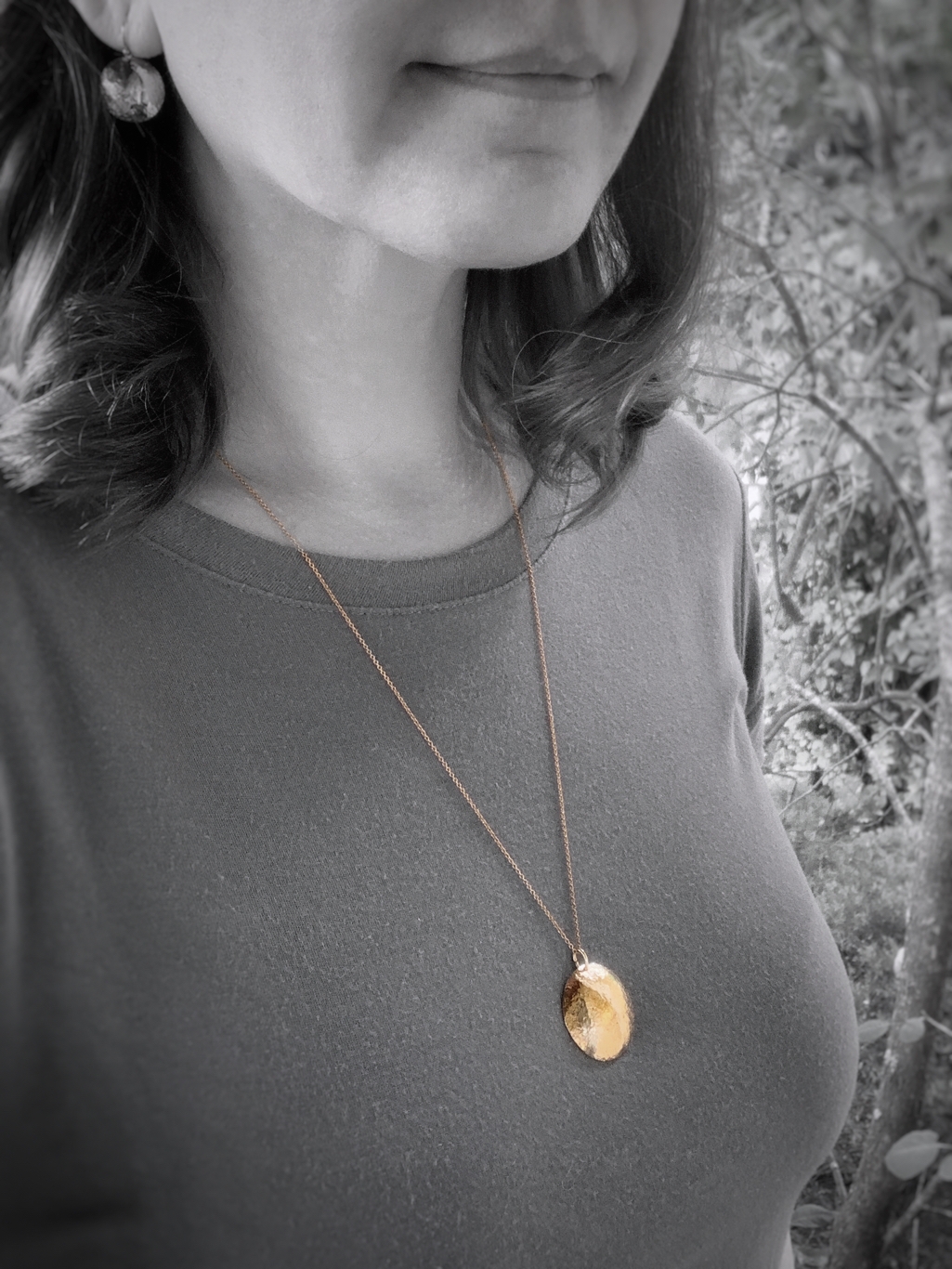 Shield Necklace / 14k Rose Gold Filled / Large Convex Domed Disk / Rustic Hammered Texture / Touchstone Necklace - Image 9
