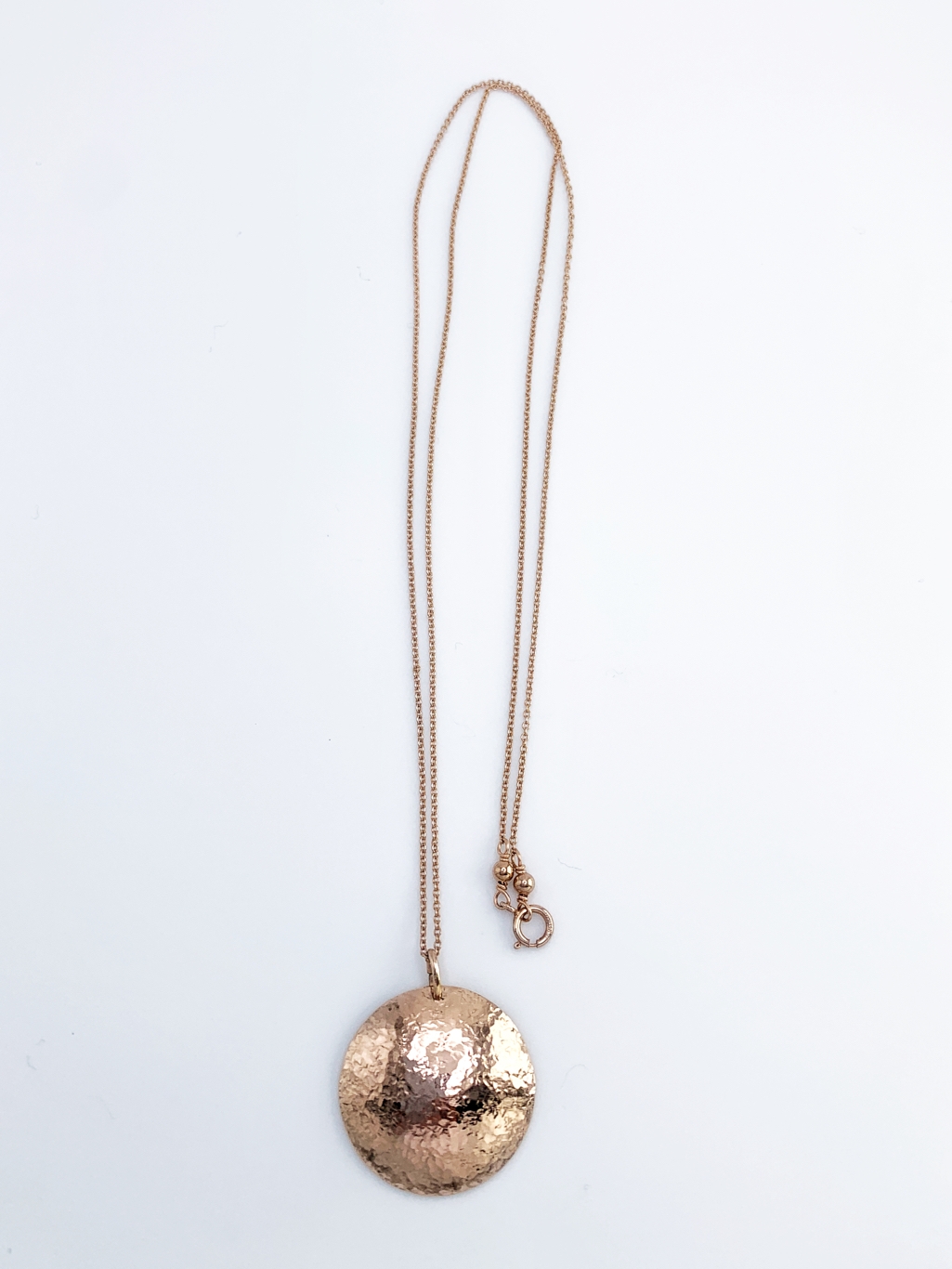 Shield Necklace / 14k Rose Gold Filled / Large Convex Domed Disk / Rustic Hammered Texture / Touchstone Necklace - Image 2