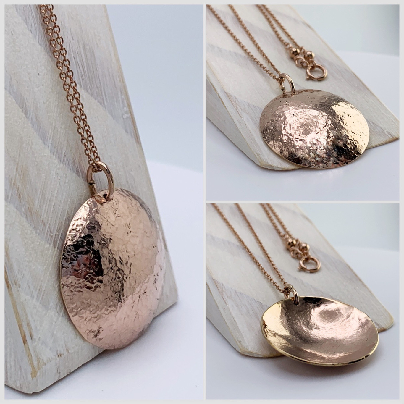 Shield Necklace / 14k Rose Gold Filled / Large Convex Domed Disk / Rustic Hammered Texture / Touchstone Necklace - Image 5