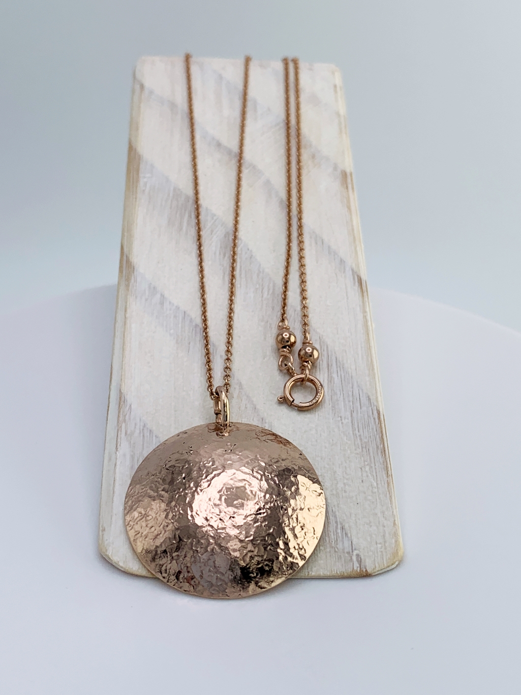 Shield Necklace / 14k Rose Gold Filled / Large Convex Domed Disk / Rustic Hammered Texture / Touchstone Necklace - Image 6