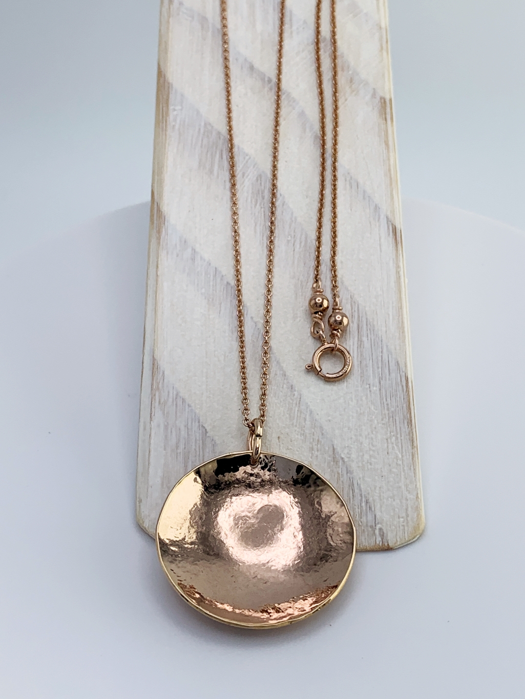 Shield Necklace / 14k Rose Gold Filled / Large Convex Domed Disk / Rustic Hammered Texture / Touchstone Necklace - Image 7