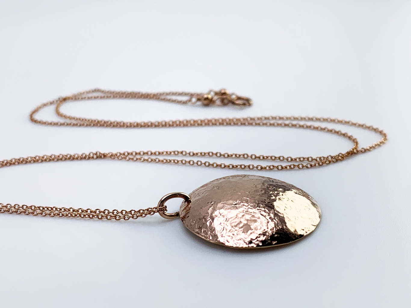 Shield Necklace / 14k Rose Gold Filled / Large Convex Domed Disk / Rustic Hammered Texture / Touchstone Necklace - Image 4
