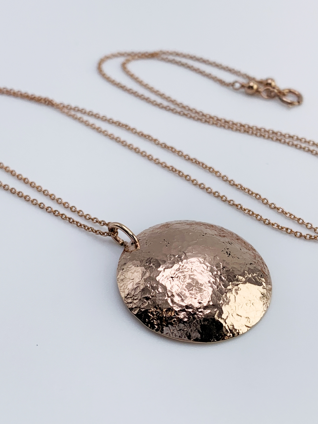 Shield Necklace / 14k Rose Gold Filled / Large Convex Domed Disk / Rustic Hammered Texture / Touchstone Necklace - Image 3