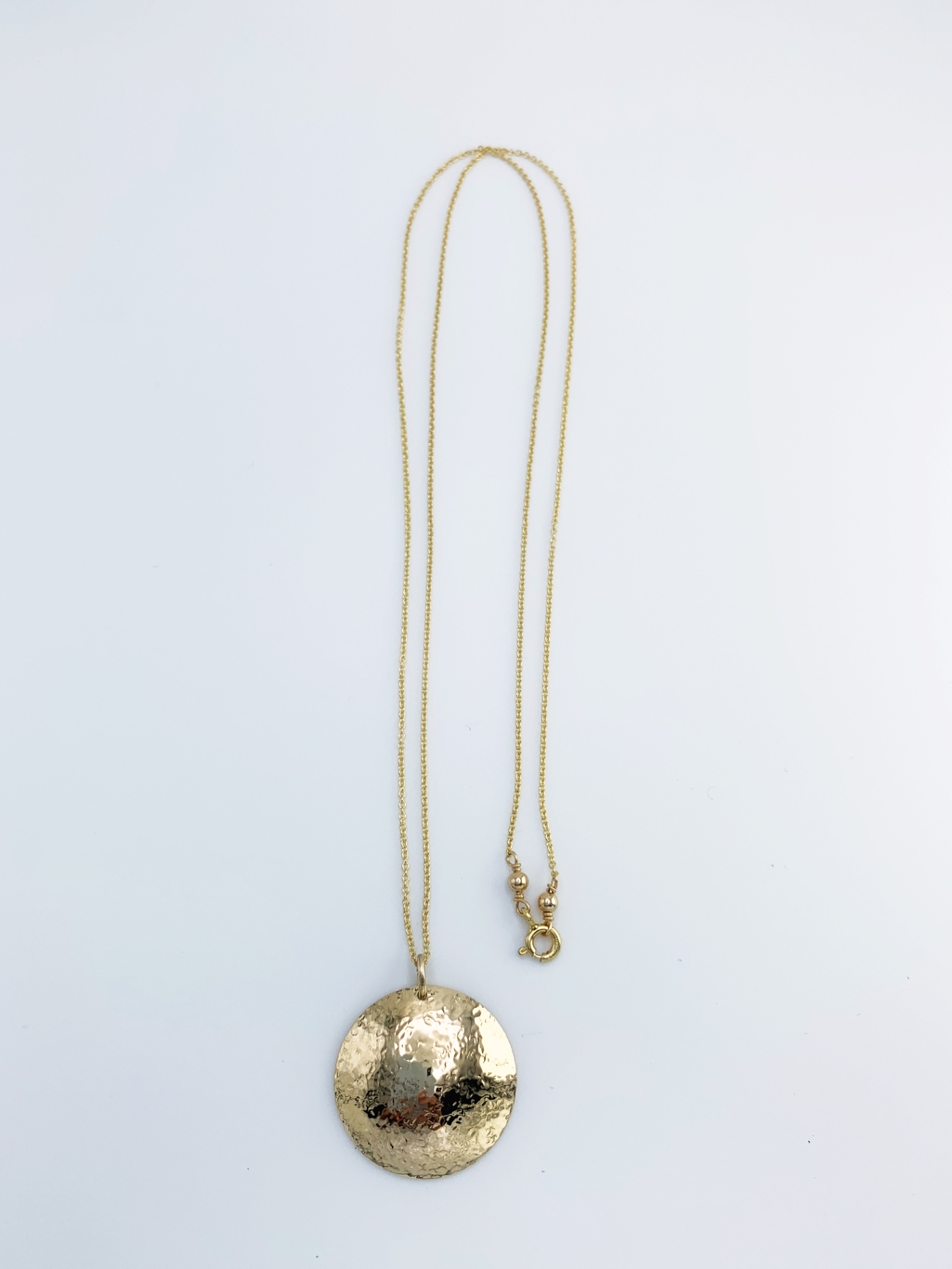 Shield Necklace / 14k Yellow Gold Filled / Large Convex Domed Disk / Rustic Hammered Texture / Touchstone Necklace - Image 2