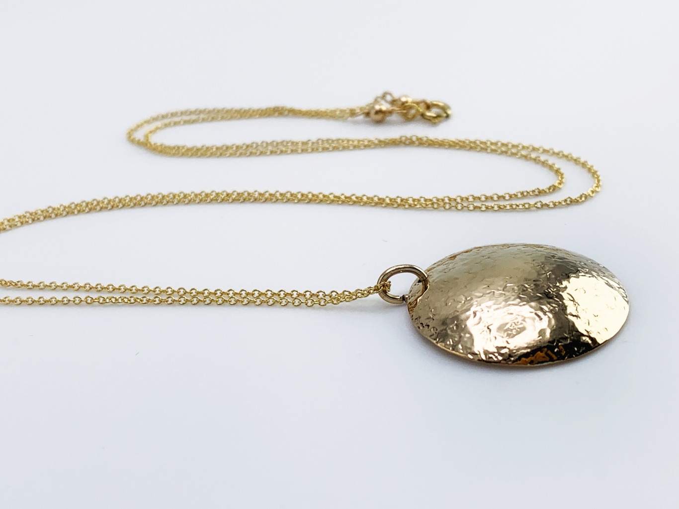 Shield Necklace / 14k Yellow Gold Filled / Large Convex Domed Disk / Rustic Hammered Texture / Touchstone Necklace - Image 4
