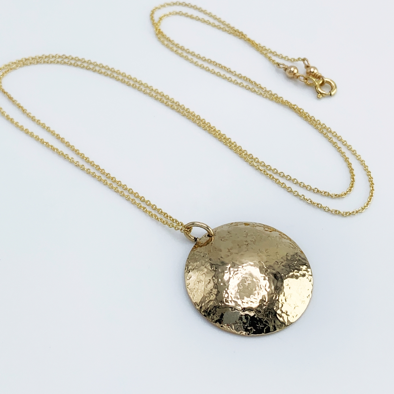 Shield Necklace / 14k Yellow Gold Filled / Large Convex Domed Disk / Rustic Hammered Texture / Touchstone Necklace - Image 3