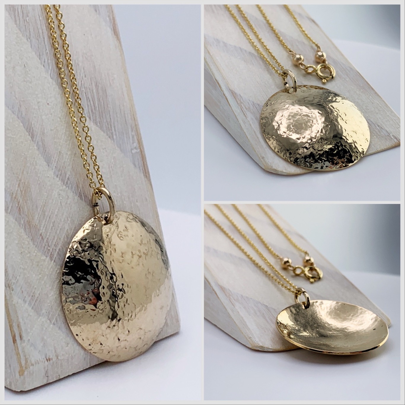 Shield Necklace / 14k Yellow Gold Filled / Large Convex Domed Disk / Rustic Hammered Texture / Touchstone Necklace - Image 5