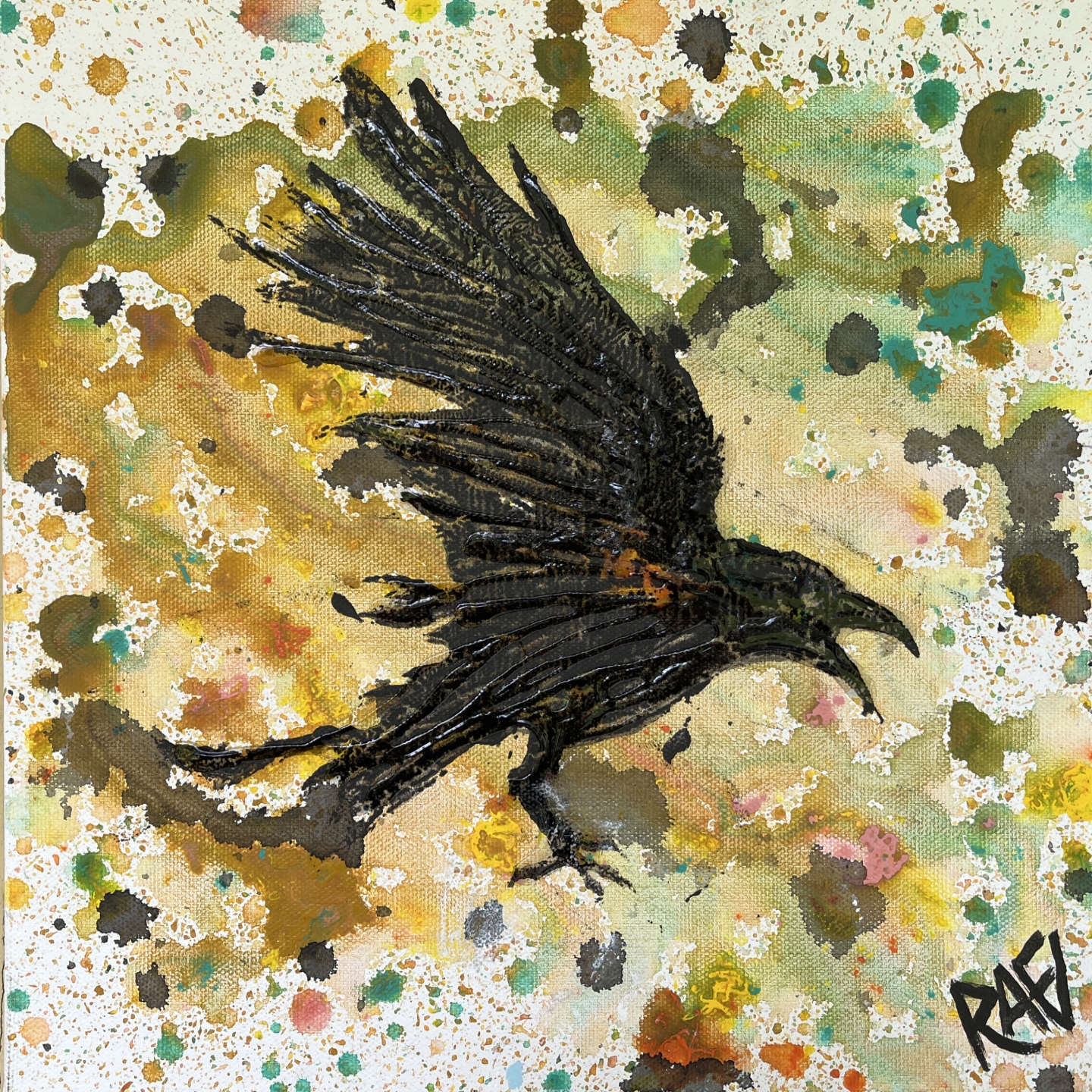 The Raven’s Transformation No.2 By Artist Rafi Perez Original Art On Gallery Wrapped Canvas 12X12