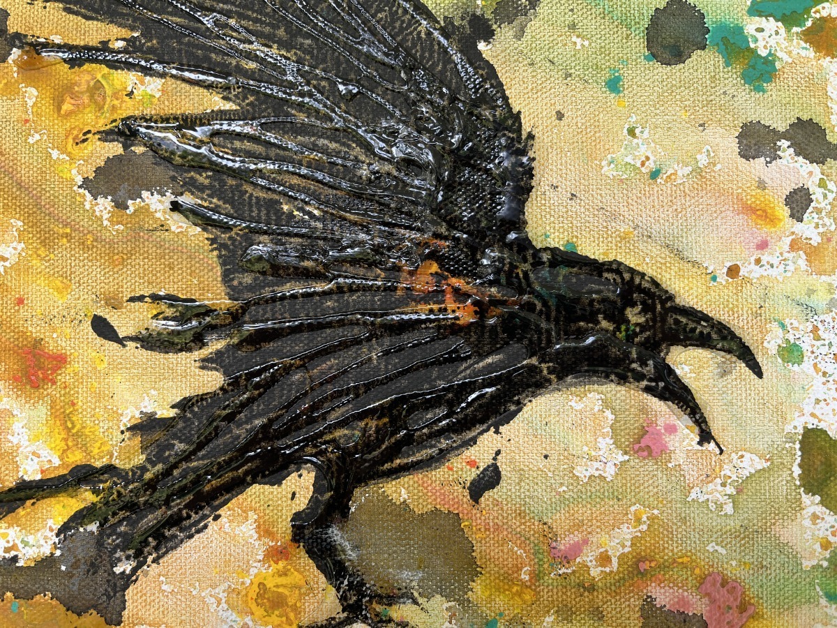 The Raven's Transformation No.2 By Artist Rafi Perez Original Art On Gallery Wrapped Canvas 12X12 - Image 3