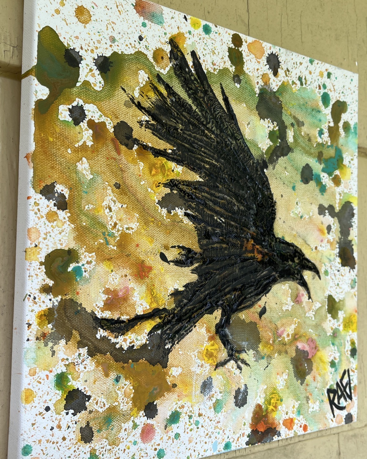 The Raven's Transformation No.2 By Artist Rafi Perez Original Art On Gallery Wrapped Canvas 12X12 - Image 5