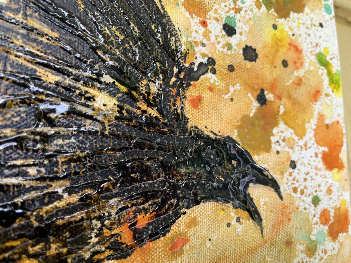 The Raven's Transformation No.2 By Artist Rafi Perez Original Art On Gallery Wrapped Canvas 12X12 - Image 6