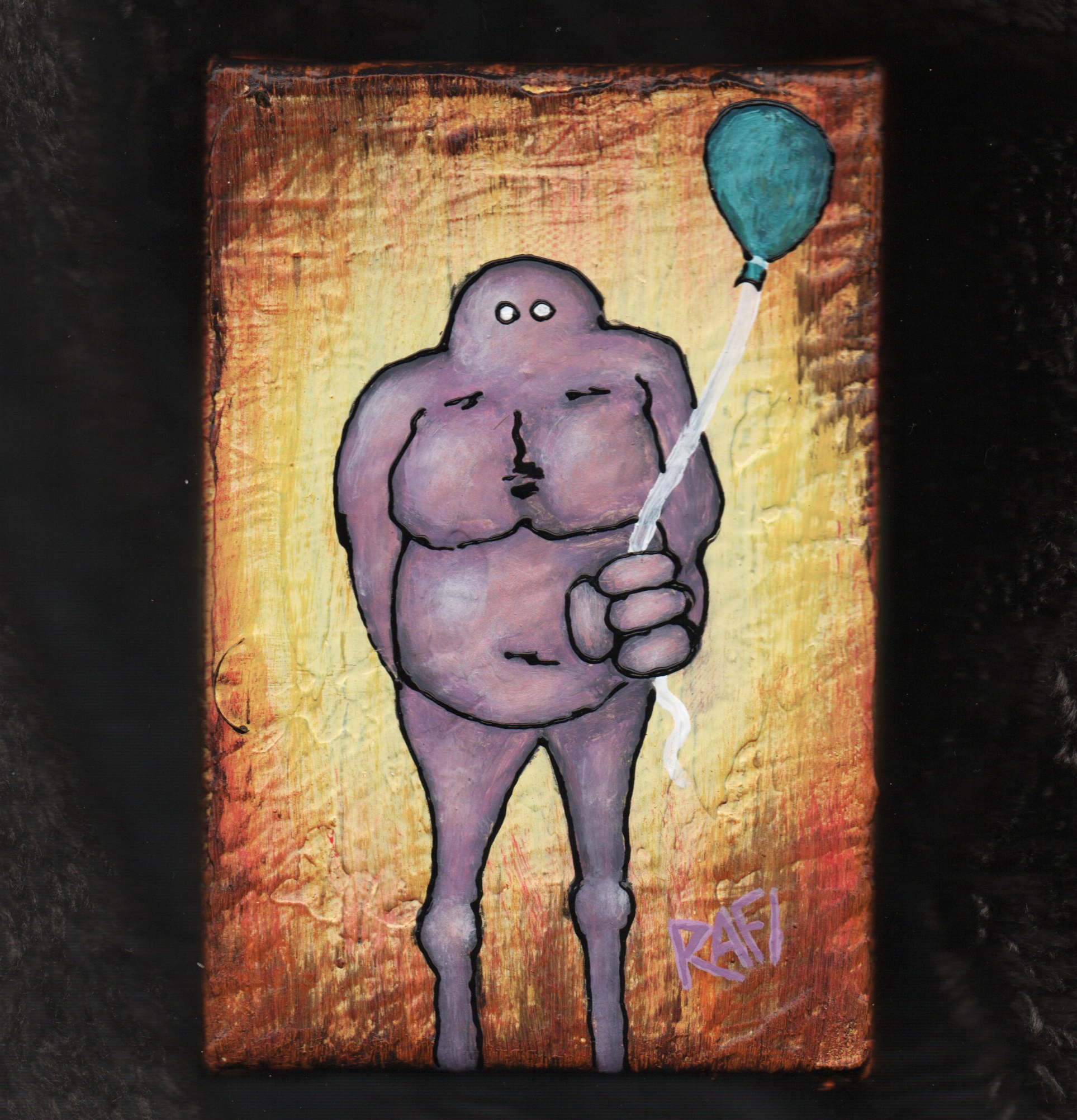 Me And It Series Art – Blue Balloon – Mixed Medium On Mini Stretched Canvas 4X6 By Rafi Perez