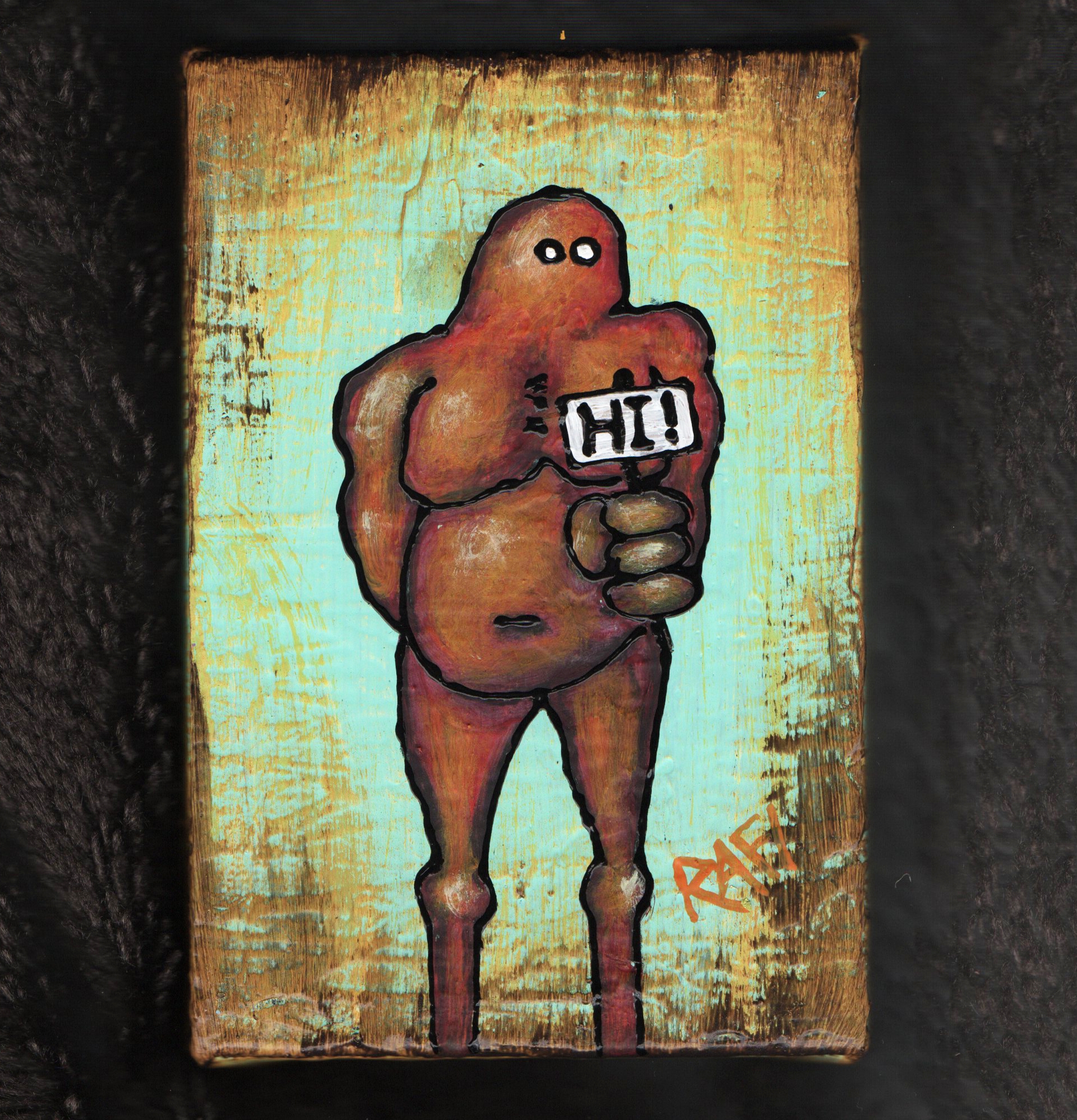 Me And It Series Art – Hi – Mixed Medium On Mini Stretched Canvas 4X6 By Rafi Perez