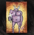 Me And It Series Art - Horns - Mixed Medium On Mini Stretched Canvas 4X6 By Rafi Perez