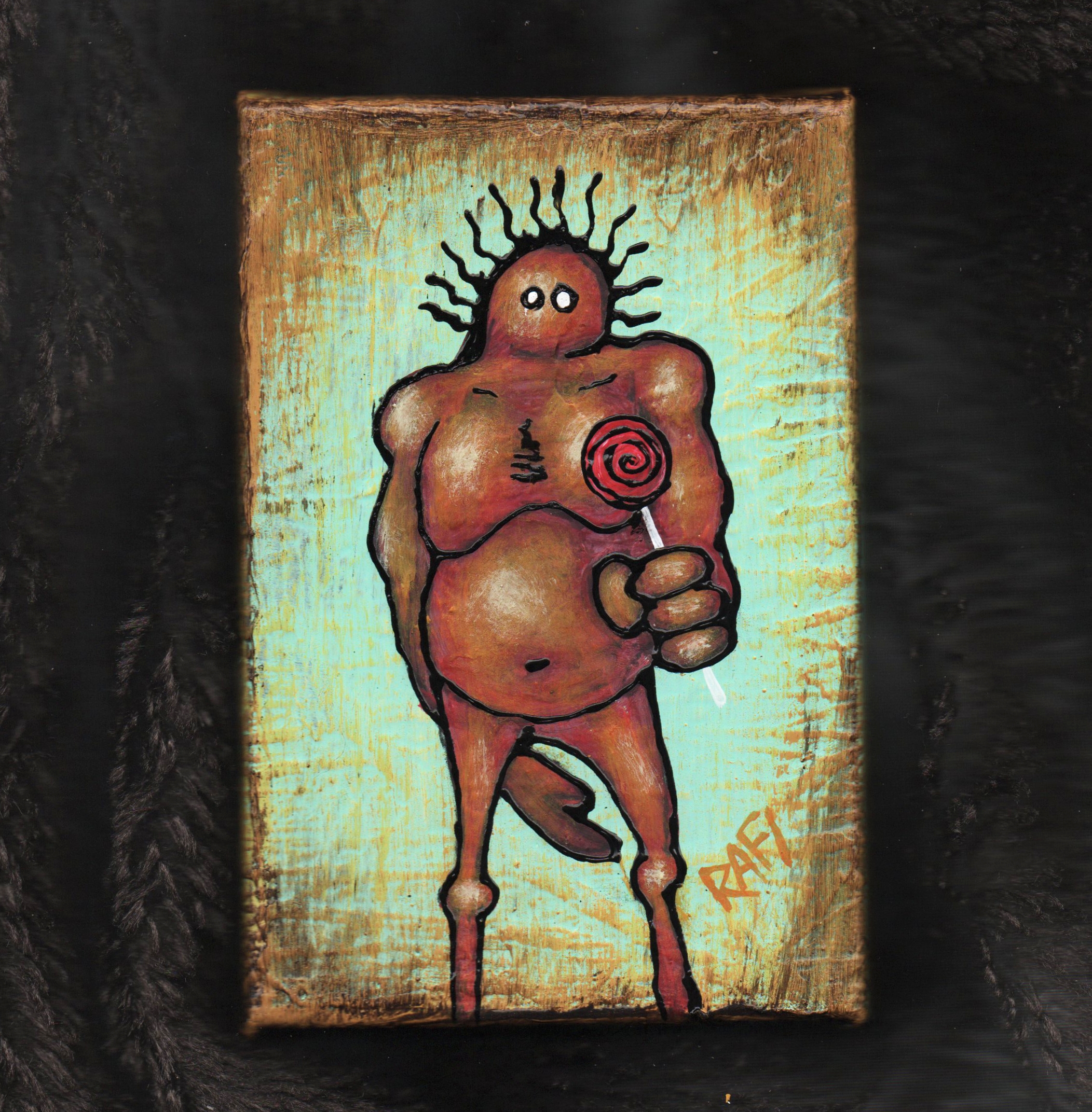 Me And It Series Art – Lollipop – Mixed Medium On Mini Stretched Canvas 4X6 By Rafi Perez